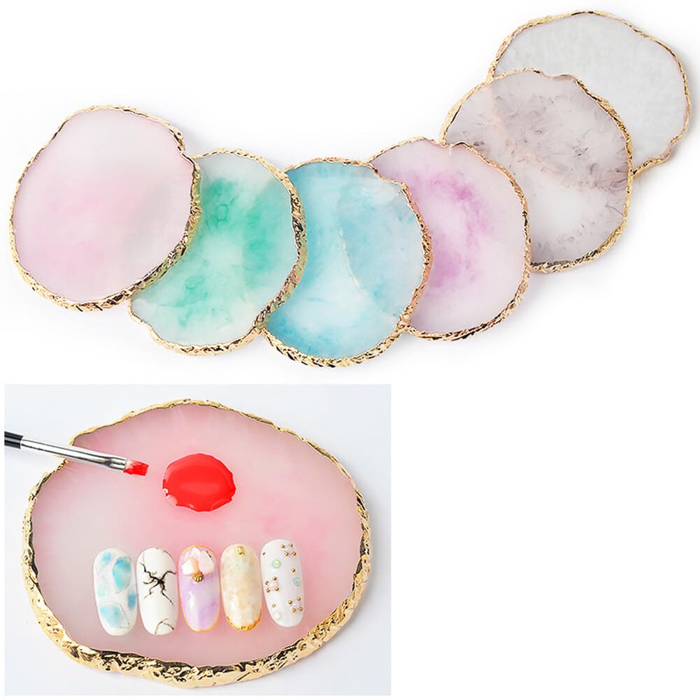 Resin Nail Art Palette with Gold Edge - Mixed Color Stone Palette for Nail Gel Painting & Makeup Display | Perfect for Salon, DIY Manicure & Professional Nail Artists