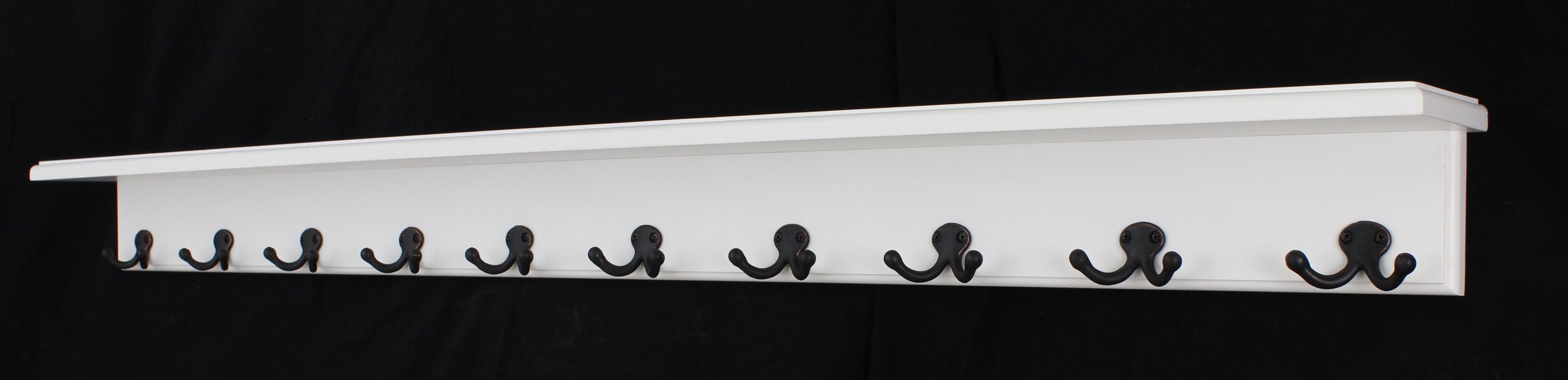 Vintage White Wooden Shelf Coat Rack with 10 Aged Bronze Hooks - 53 Inch Entryway Organizer for Hats, Bags & Jackets - Perfect for Hallway, Bedroom or Mudroom Storage
