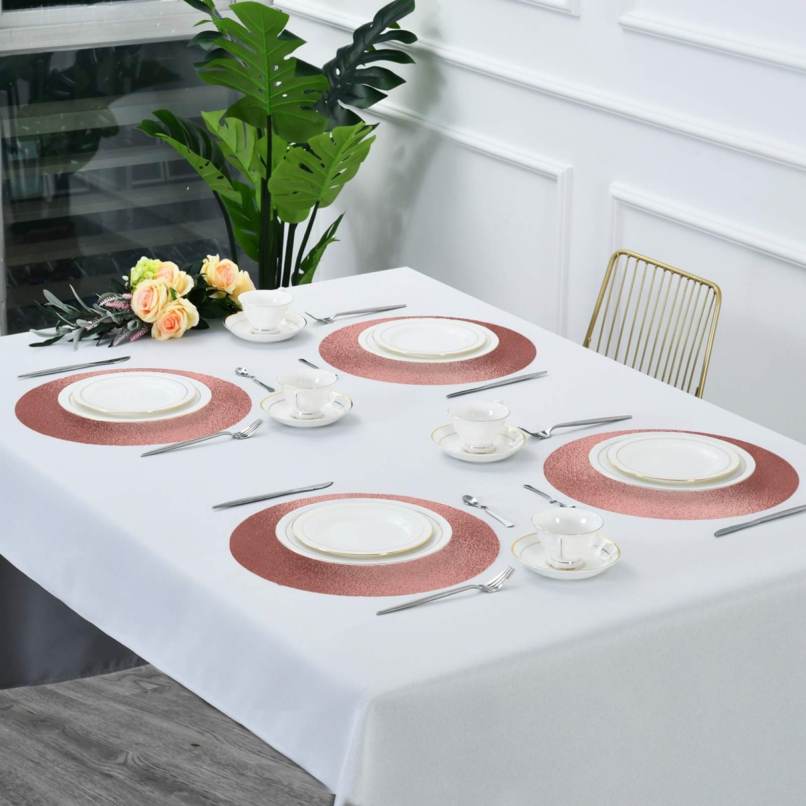 ALAZA Rose Gold Round Placemats Set of 4 - Elegant Dining Table Mats for Home Kitchen Decor, Holiday Dinner Party & Everyday Use