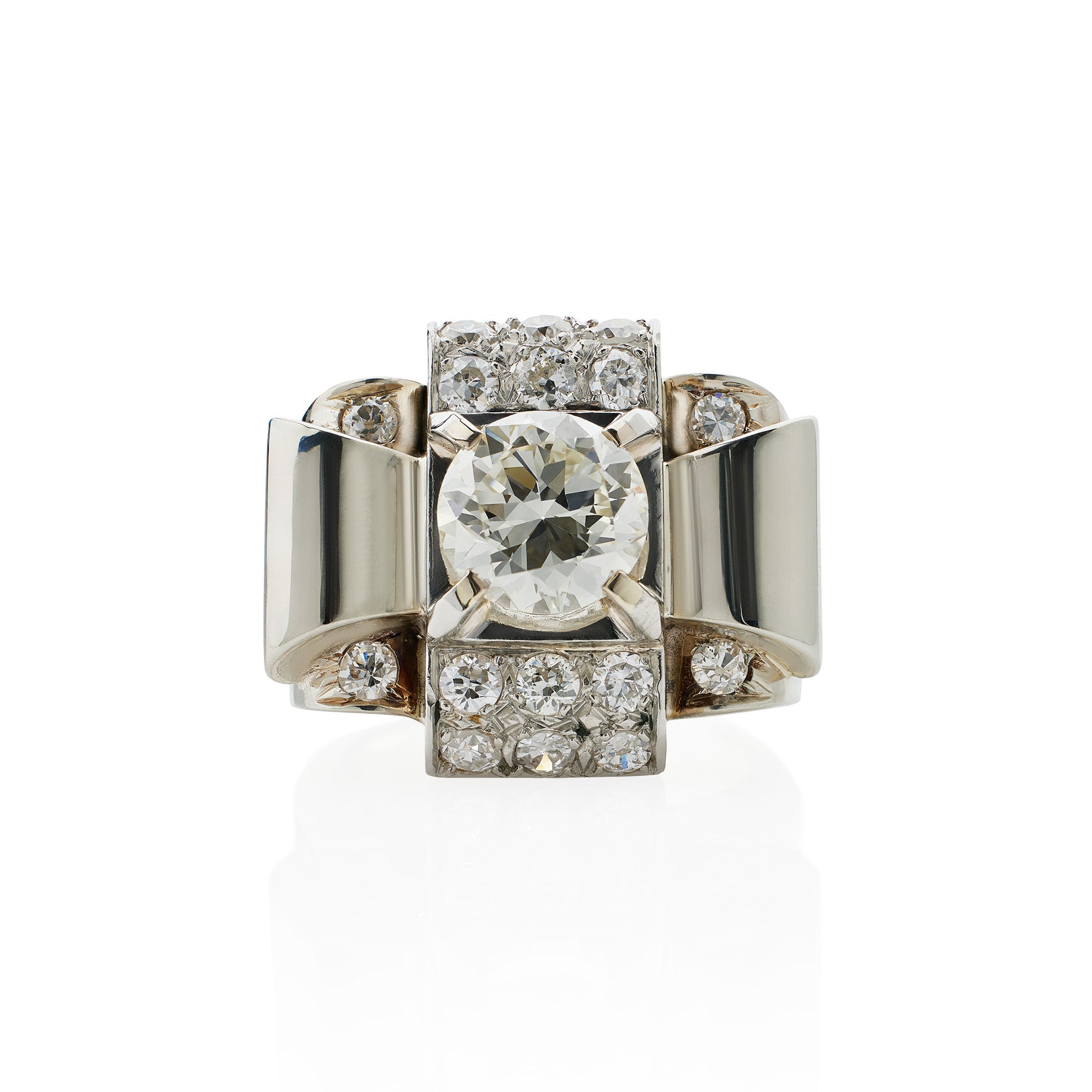18K White Gold Diamond Ring - Vintage French Retro Style for Women, Perfect for Engagement, Wedding, Anniversary & Special Occasions