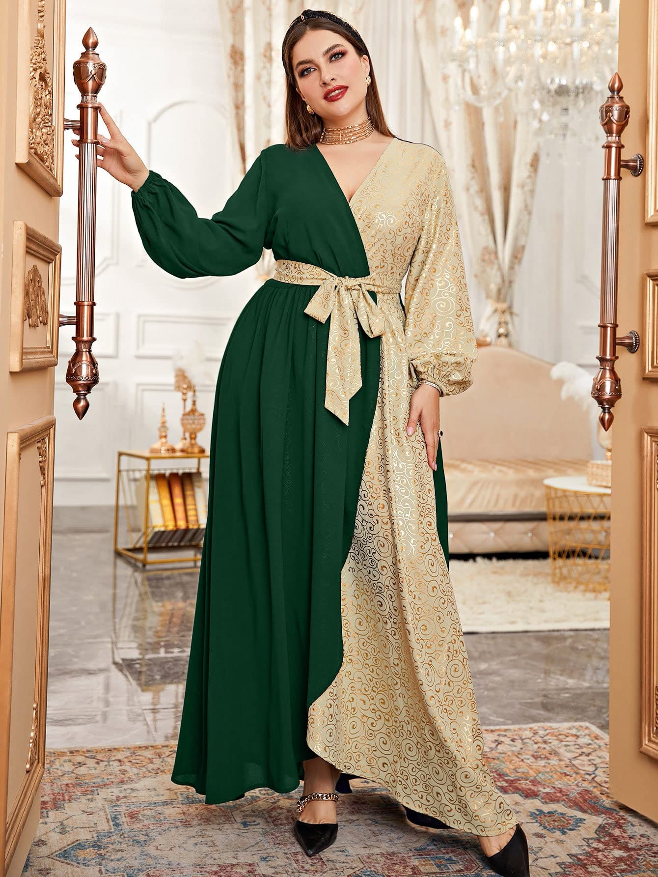 HUFFA Women's Plus Size Floral Print Wrap V-Neck Maxi Dress with High Waist & Flared Hem - Elegant Long Dress for Special Occasions, Weddings, and Summer Vacations (Multicolor, Size 0XL)