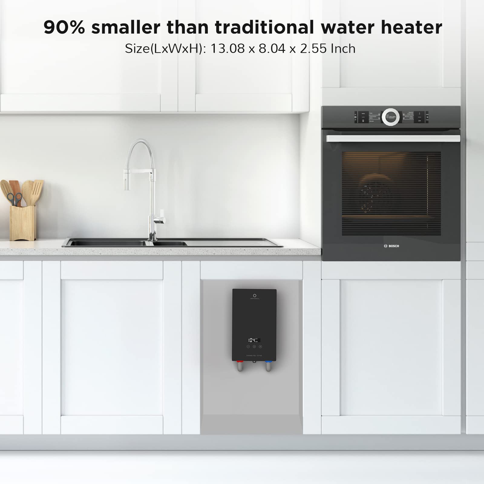Airthereal 8kW 240V Tankless Electric Water Heater - Endless On-Demand Hot Water, Energy Saving Self-Modulating Technology - Perfect for Kitchen Sink, Bathroom Faucet & Small Household Use (Evening Tide Series)