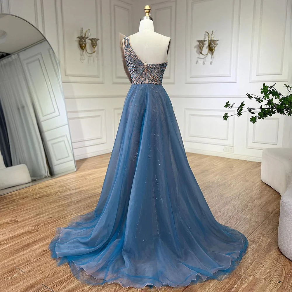 Luxury Beaded Mermaid Evening Dress with Overskirt - Serene Hill Blue High Slit Dubai Wedding Party Gown for Women 2025 | Elegant Formal Wear for Red Carpet, Gala & Special Occasions
