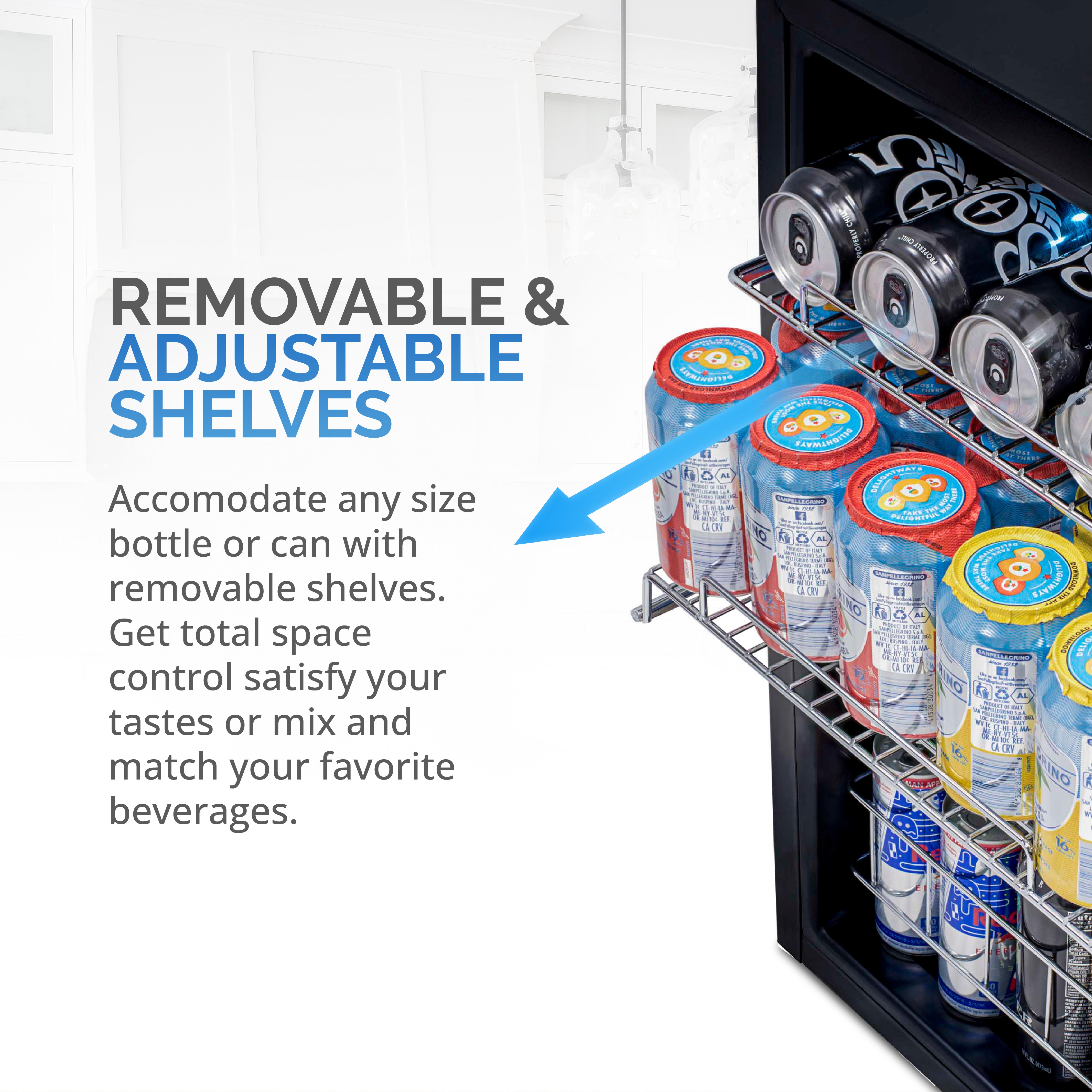 Newair® 90 Can Freestanding Stainless Steel Beverage Refrigerator - Perfect for Home Bars, Offices, and Game Rooms - Keep Drinks Cold and Organized
