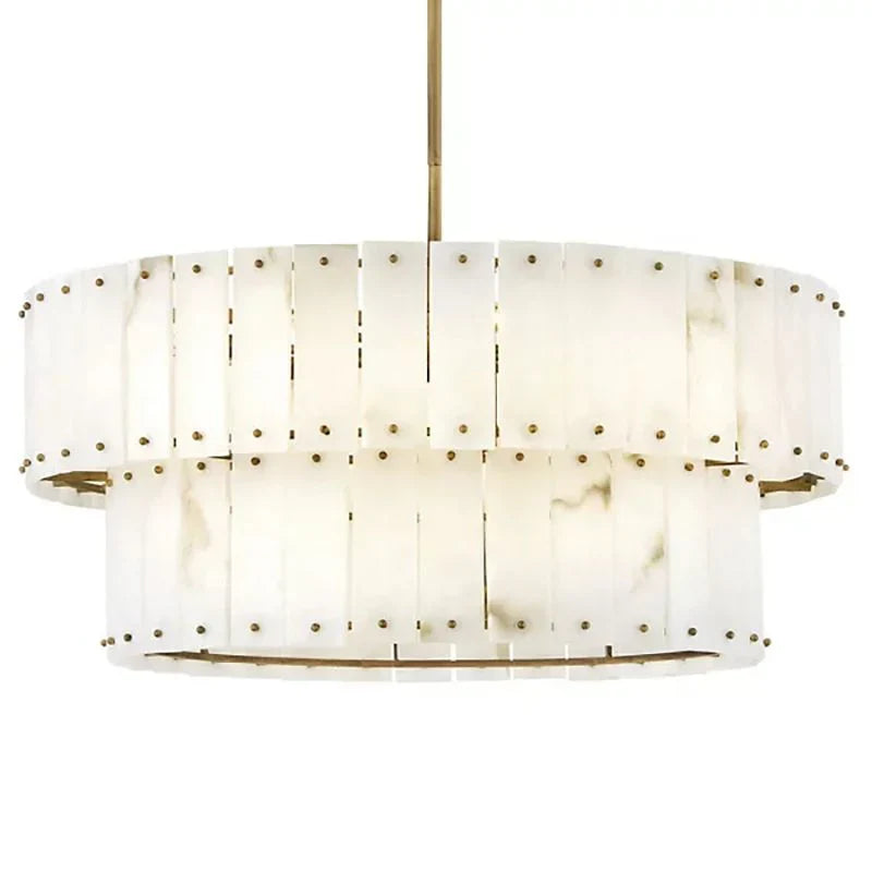 Alabaster Rancho 2-Tier Round Chandelier - 34.25 Inch Diameter Modern Ceiling Light Fixture for Dining Room, Living Room & Bedroom Lighting