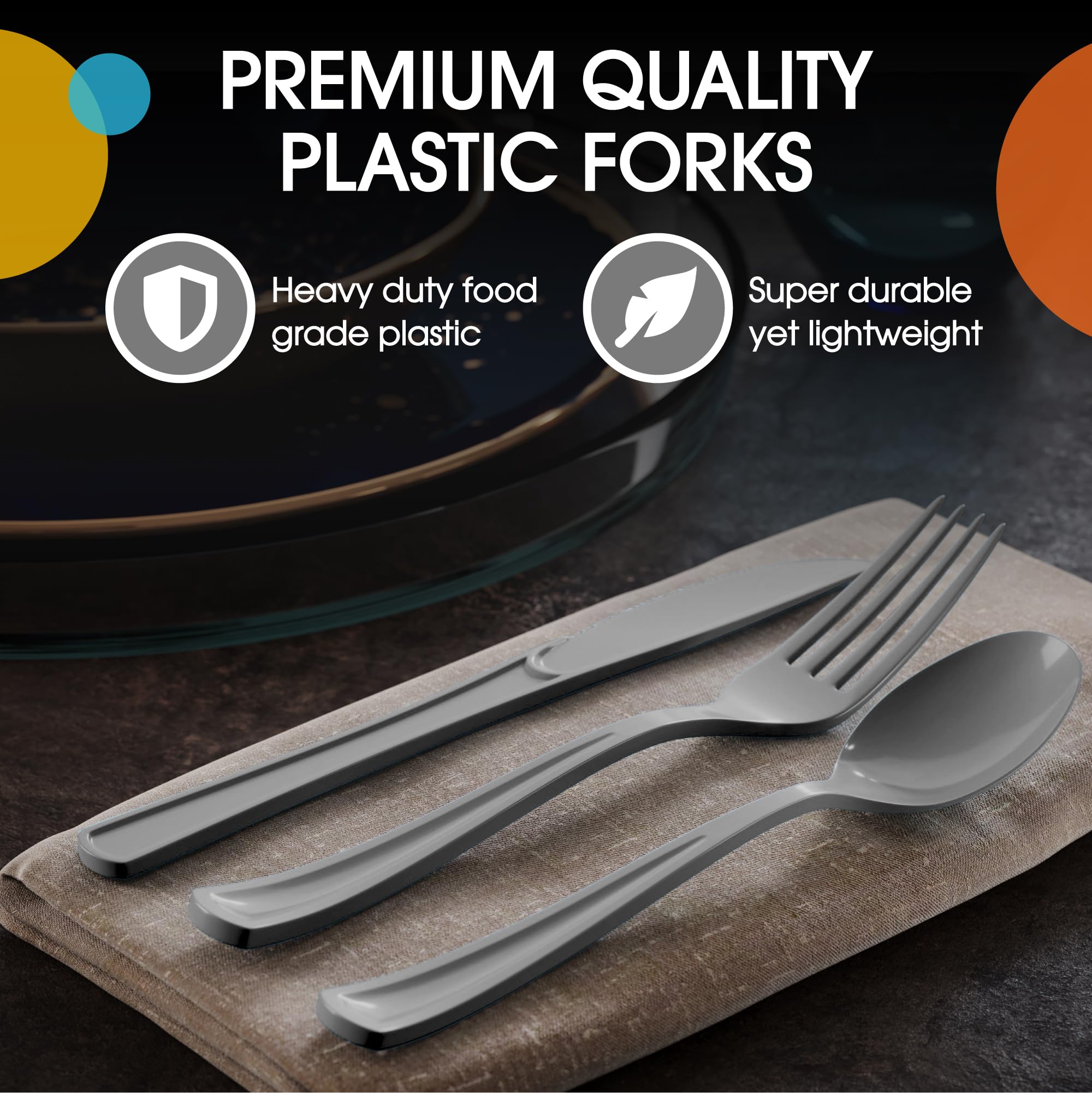 Premium 150-Piece Heavy Duty Silver Plastic Cutlery Set - 50 Forks, 50 Knives & 50 Spoons - Disposable Flatware for Parties, Picnics, Catering & Events - Durable Plastic Silverware for Elegant Dining