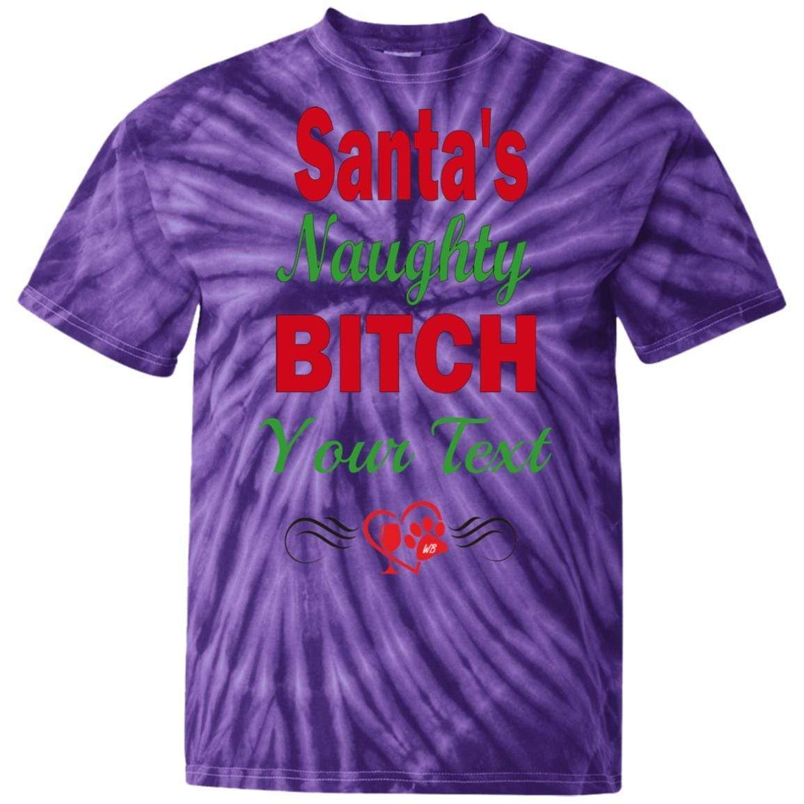 Santa's Naughty Bitch Personalized Tie Dye T-Shirt | Custom Christmas Party Outfit | Funny Holiday Gift for Women | Perfect for Ugly Sweater Parties & Festive Gatherings