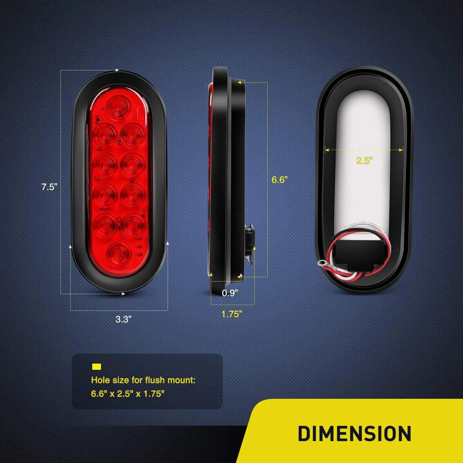 6 Inch Oval Red White LED Trailer Tail Lights - 2 Pairs - Waterproof & Durable for Trucks, Trailers, Boats & RVs - Perfect for Night Driving & Safety Signaling