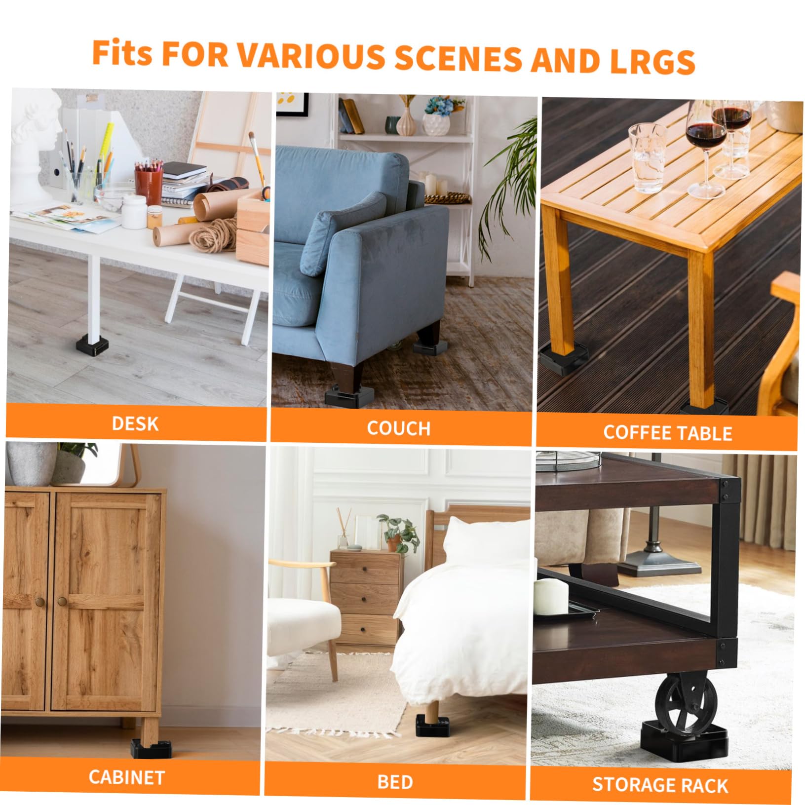 EXCEART 16-Piece Adjustable Bed Frame & Furniture Risers - Heavy Duty Couch, Sofa & Chair Lifters for Under Bed Storage, Daybed & Square Sofa Bed - Perfect for Home, Office & Dorm Room Organization