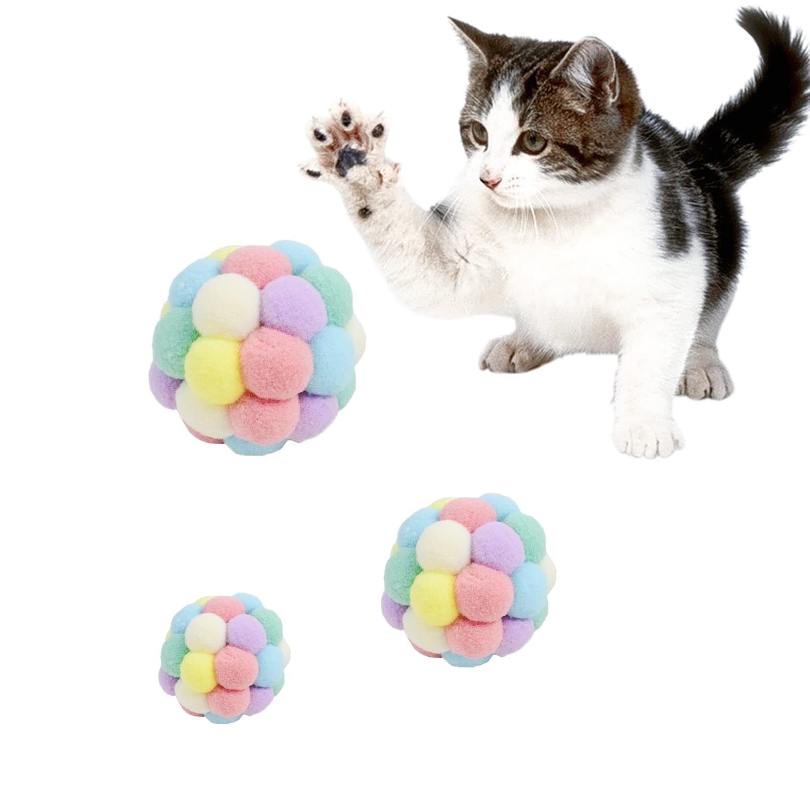 Andiker Cat Ball Toy - 3 Pack Handmade Colorful Wool Yarn Balls for Kittens & Adult Cats (Small/Medium/Large) - Interactive Chasing, Chewing & Scratching Toys with Bell Inside - Perfect for Indoor Play, Exercise & Bonding Time