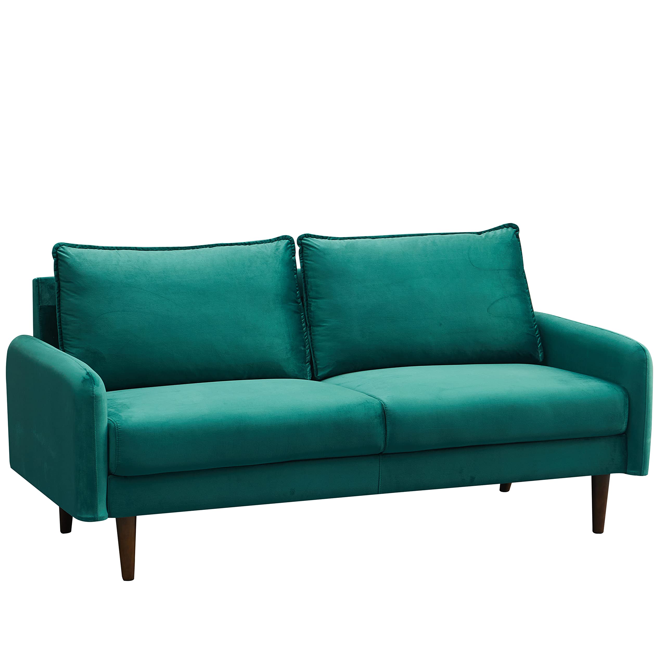 Mid-Century Modern Velvet Sofa with Wooden Legs - Green Upholstered Couch for Living Room, Lounge & Home Decor - Cozy & Stylish Seating for Relaxing & Entertaining