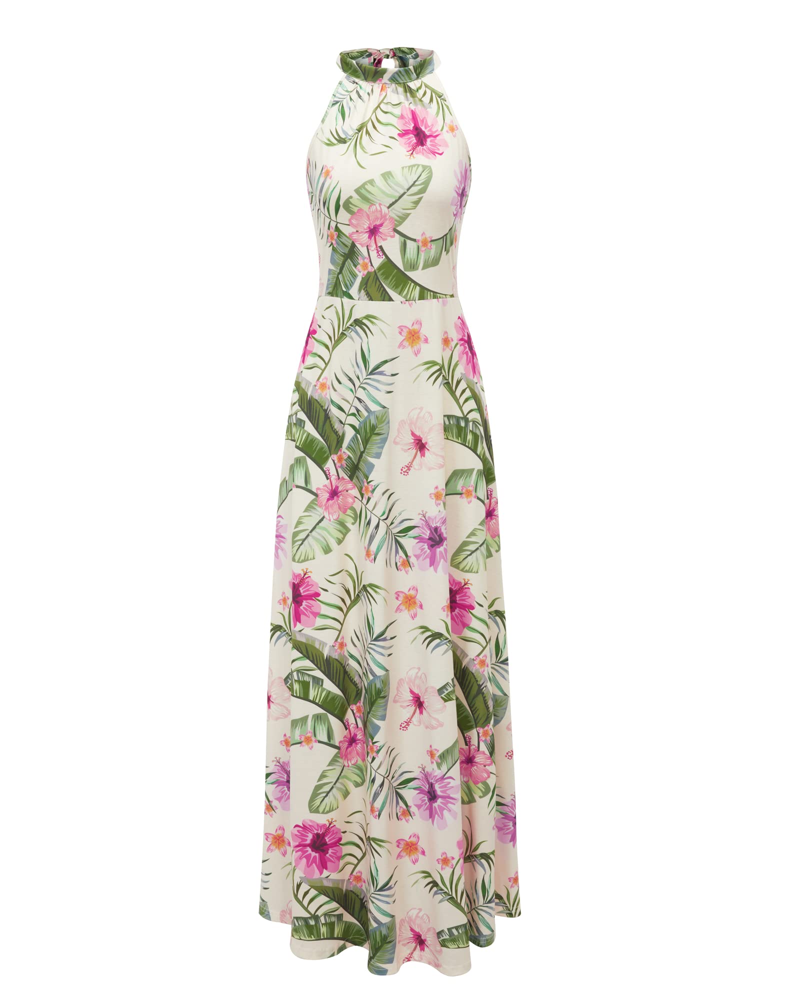 STYLEWORD Women's Summer 2025 Floral Maxi Dress - Halter Neck Elegant Long Formal Dress for Wedding Guest, Beach Party & Special Occasions