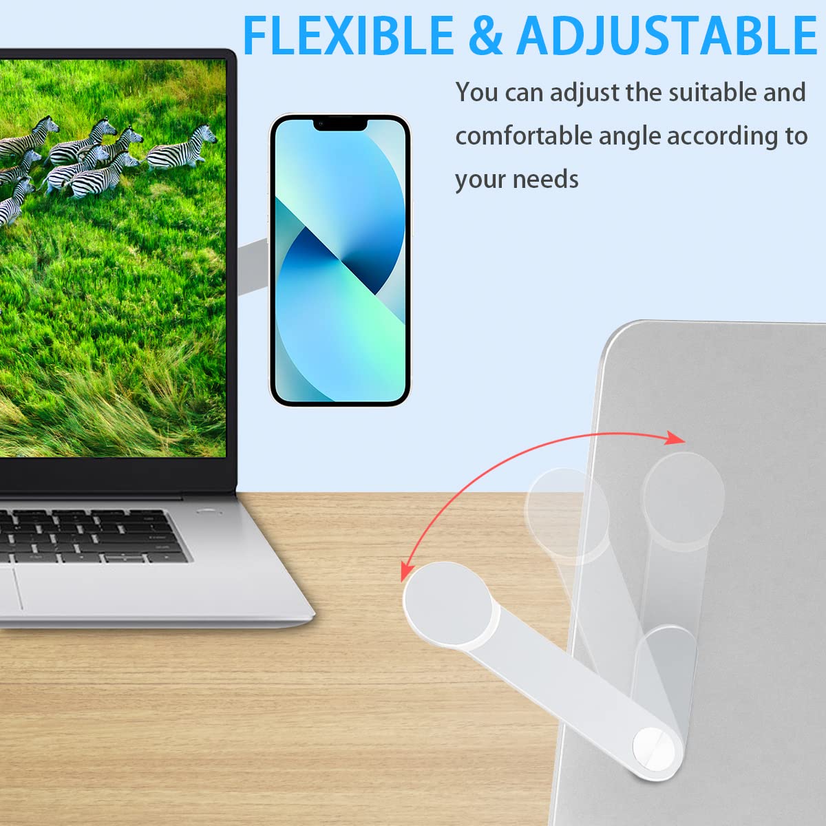 Grathia 2 Pack Magnetic Phone Holder for Laptop - Adjustable Foldable Cell Phone Stand, Portable Mobile Phone Mount with Side Clip - Perfect for Work, Study, Video Calls & Multi-Tasking (Silver + Grey)