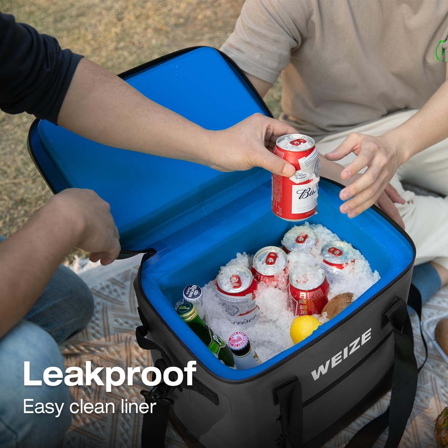 WEIZE 24 Can Soft Cooler - 15L Insulated Leak Proof Floating Ice Chest with Heavy Duty Zipper, Portable Lunch Bag for Camping, Beach, Picnic & Outdoor Activities