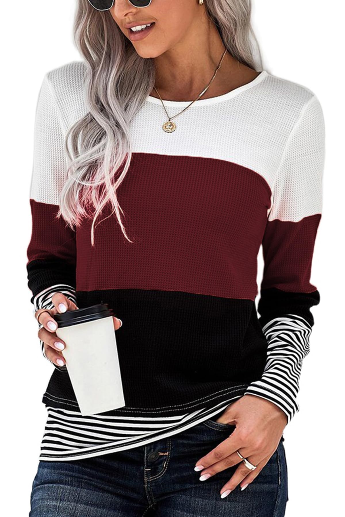 Trendy Women's Long Sleeve Color Block T-Shirts - Stylish Casual Tops for Everyday Wear | Perfect for Work, Outings & Layering Outfits