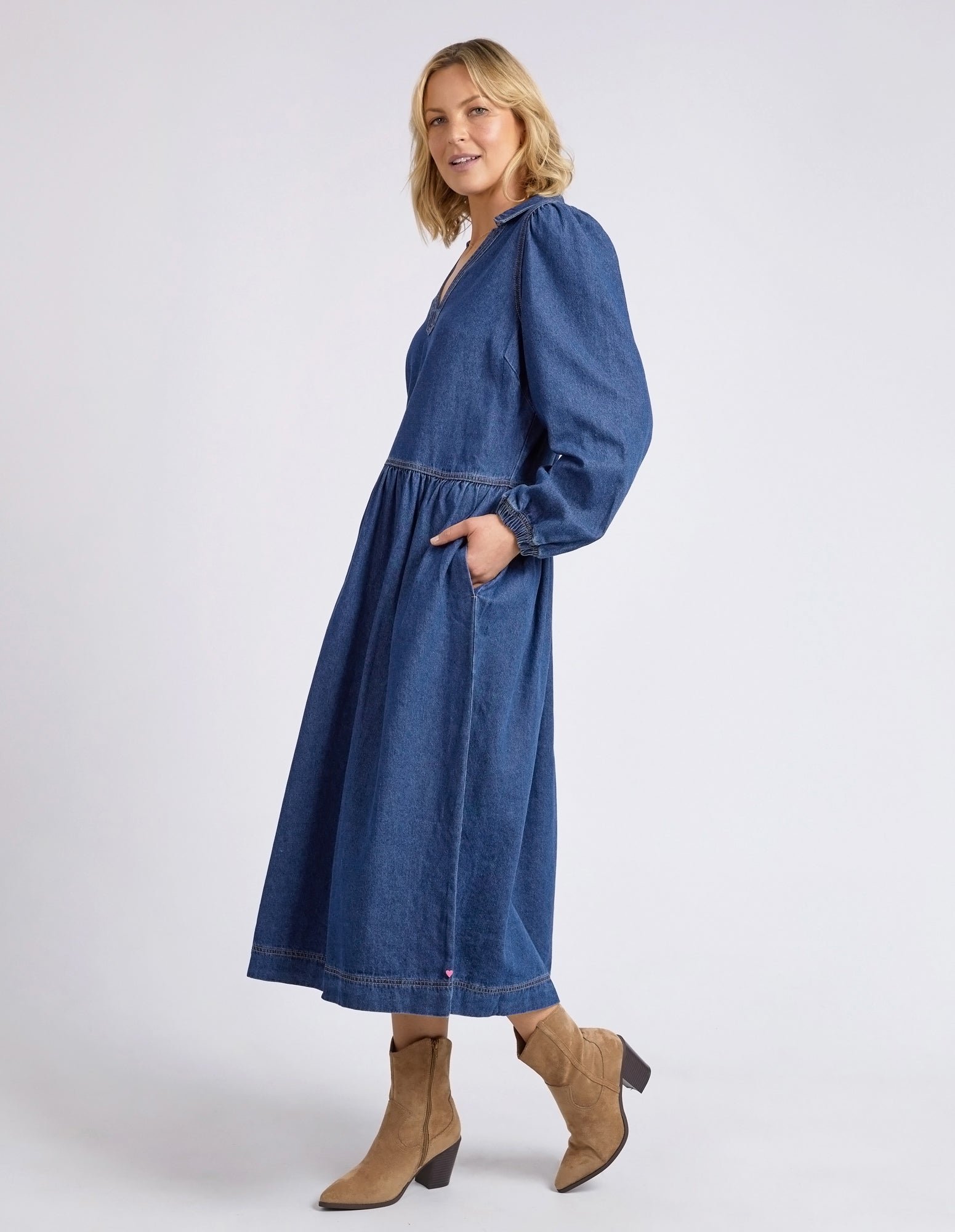 Elm Josephine Denim Dress for Women - Dark Blue Washed Vintage Style | Casual Summer Outfit, Date Night, Office Wear