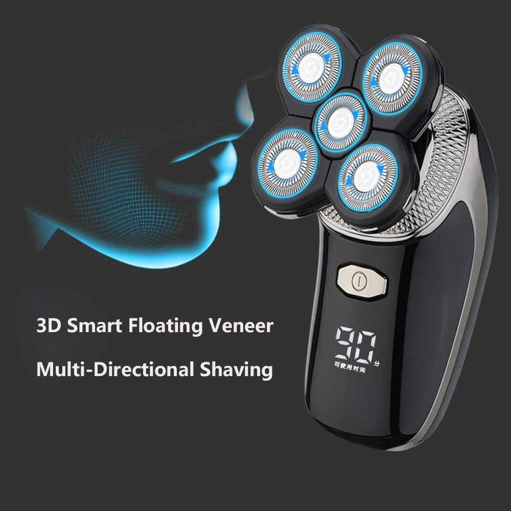 Electric Head Shaver for Bald Men - 5-in-1 USB Trimmer for Beard, Nose & Facial Care | Home & Travel Use