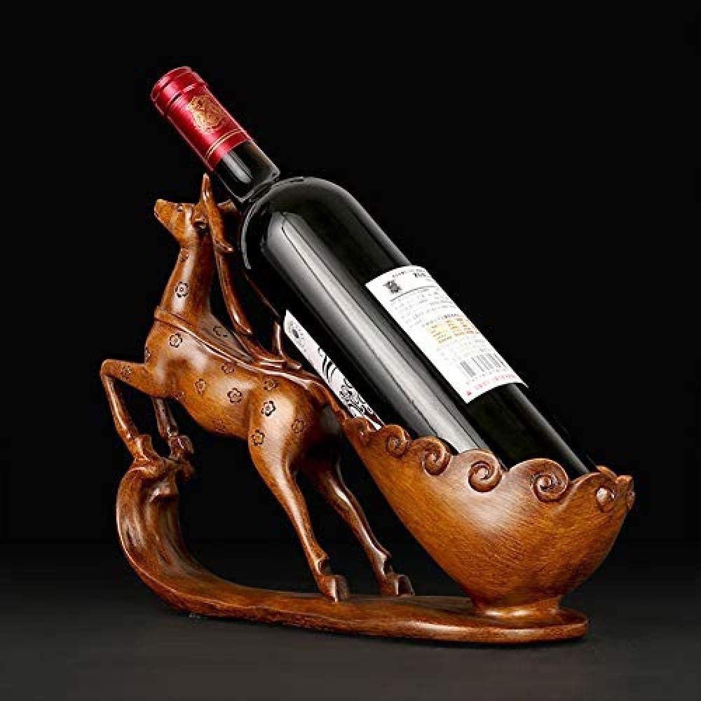 Sturdy Solid Wood Wine Rack Holder - Wobble-Free Qin Wooden Wine Display Shelf for Kitchen, Bar & Home Decor | Vintage Deer-Shaped Resin Bottle Rack for Desktop & Cabinet Organization | Perfect for Wine Storage & Decorative Display