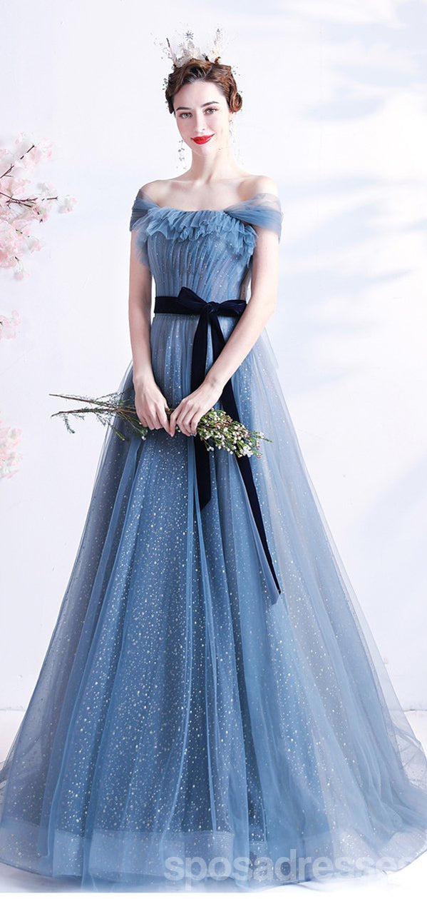 Elegant Blue A-Line Off Shoulder Long Prom Dress for Women - Perfect for Parties, Dances & Formal Events | Style 12541