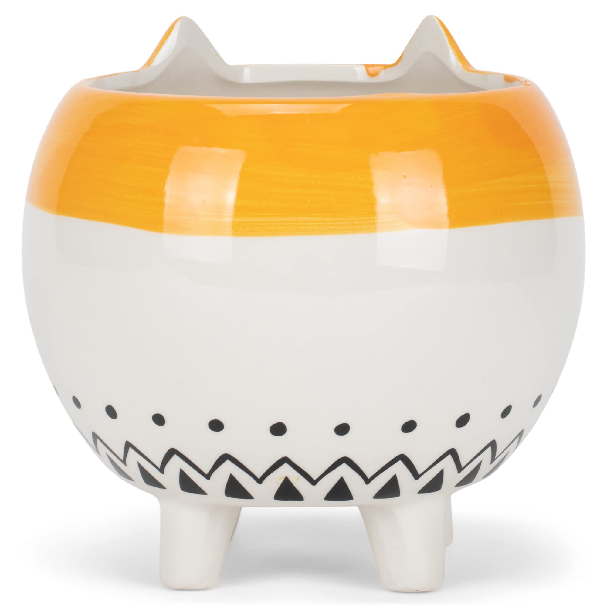 5.25 Inch Yellow White Ceramic Hedgehog Flower Pot Planter with Feet - Cute Animal Planter for Succulents, Herbs & Small Plants - Perfect for Home, Office & Garden Decor
