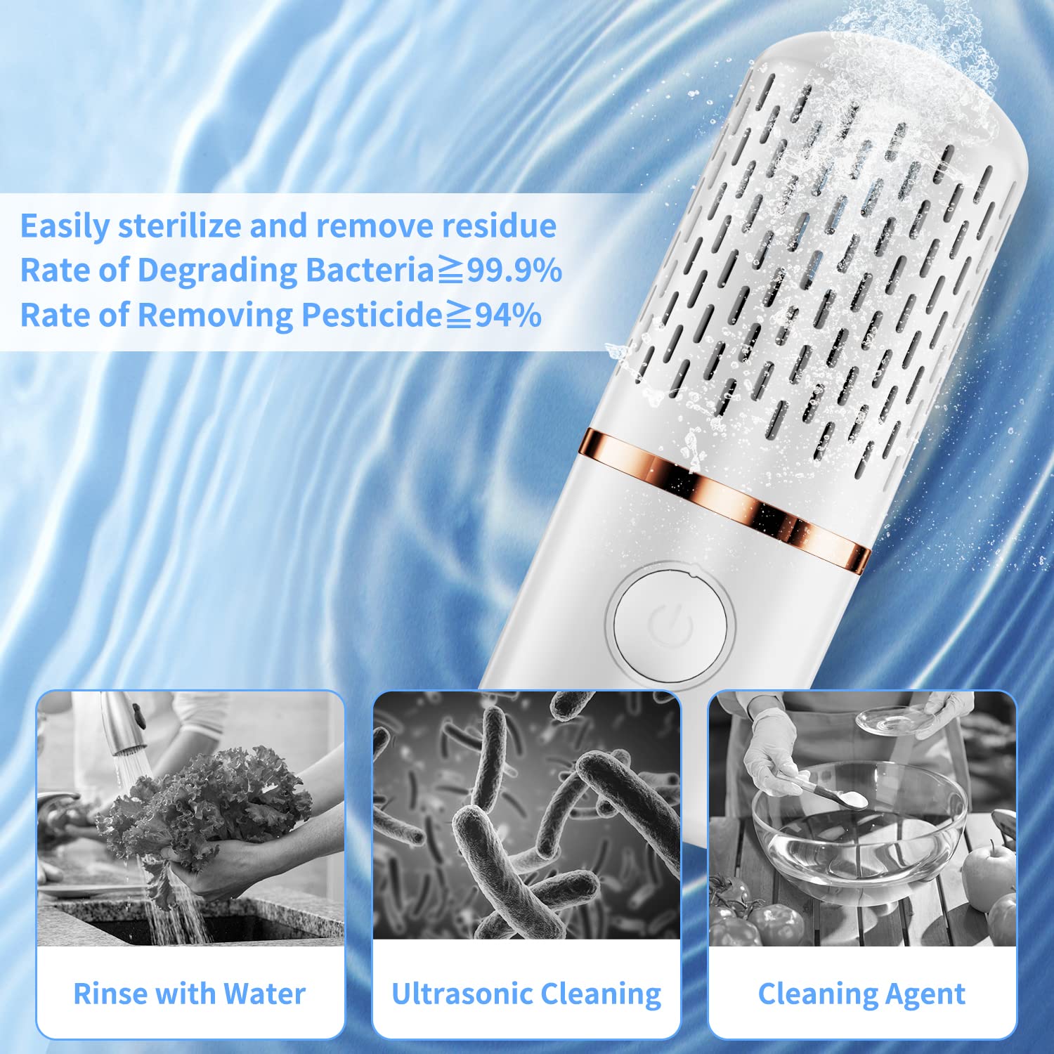 Portable Wireless Fruit & Vegetable Cleaner with OH-ion Purification Technology - Food Purifier for Washing Fruits, Vegetables, Rice & Tableware - White | Perfect for Kitchen, Travel & Camping Use