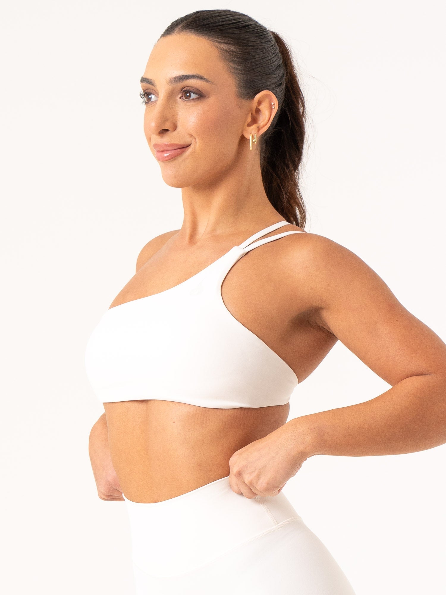 NKD One Shoulder Sports Bra for Women - Breathable Workout Top for Yoga, Running & Gym - Off White Athletic Wear