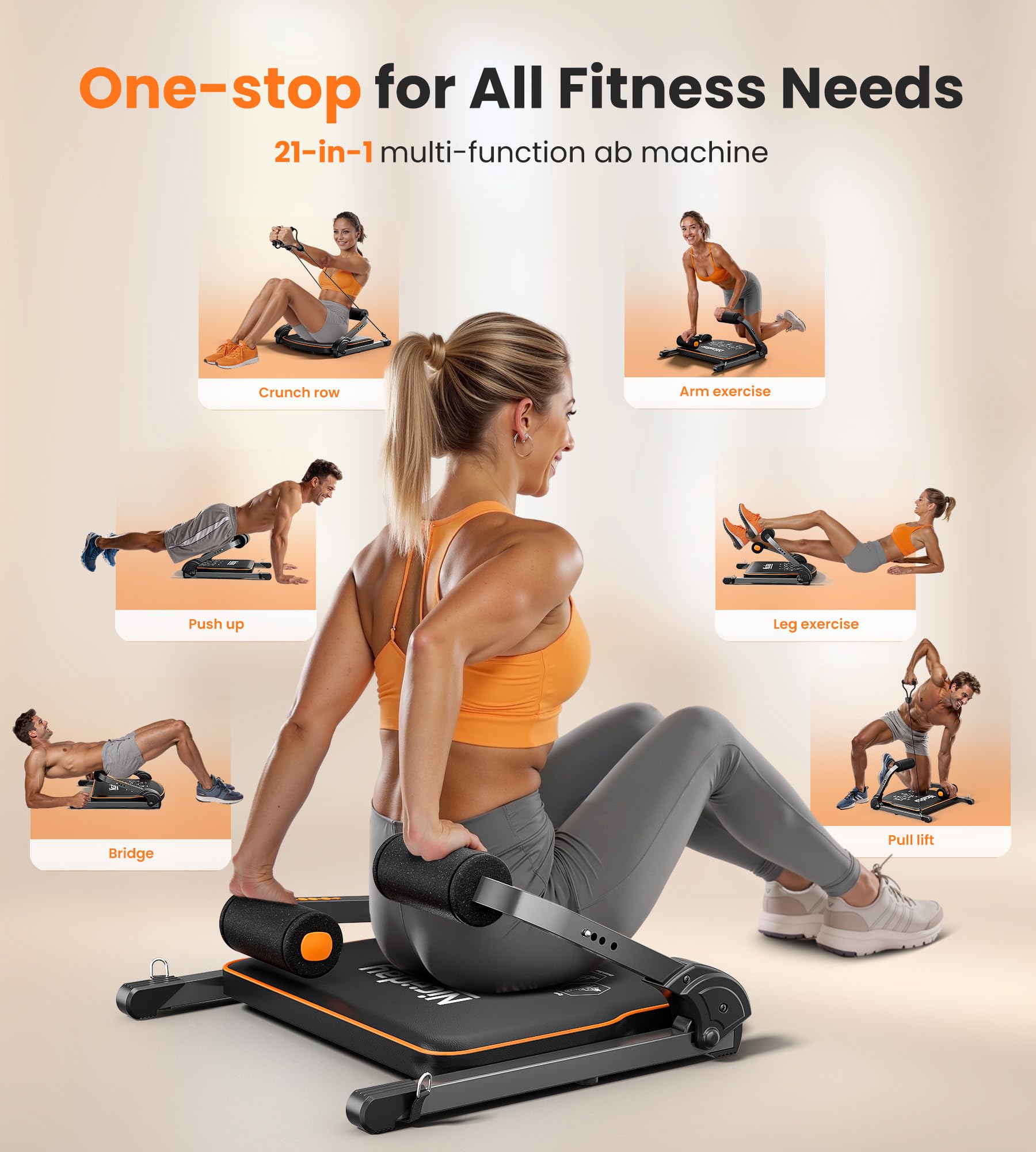 Niceday Ab Workout Equipment - Home Gym Ab Machine for Core Training, Sit Up Bench with Resistance Bands (330 LBS Capacity) - Perfect for Home Workouts & Strength Training