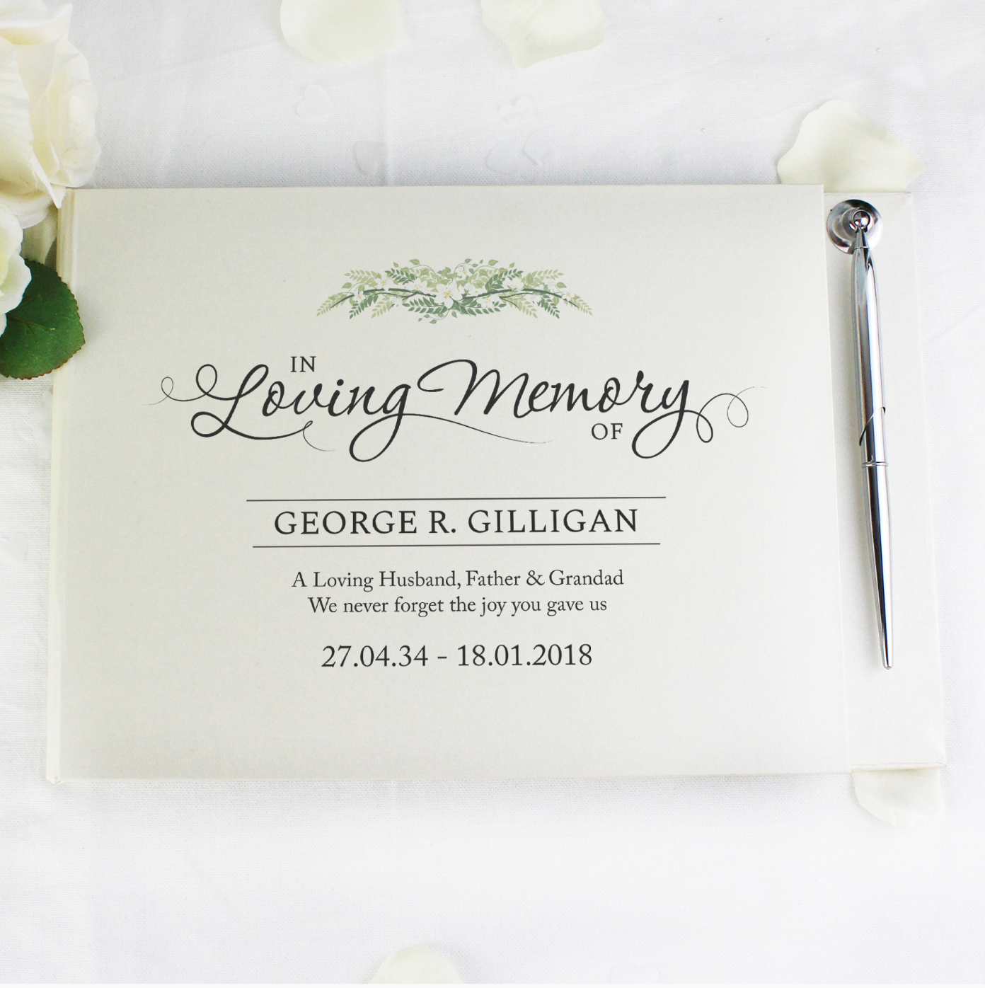 Personalized In Loving Memory Guest Book with Pen - Elegant Hardback Memorial Book for Funerals, Memorial Services & Keepsake Remembrance