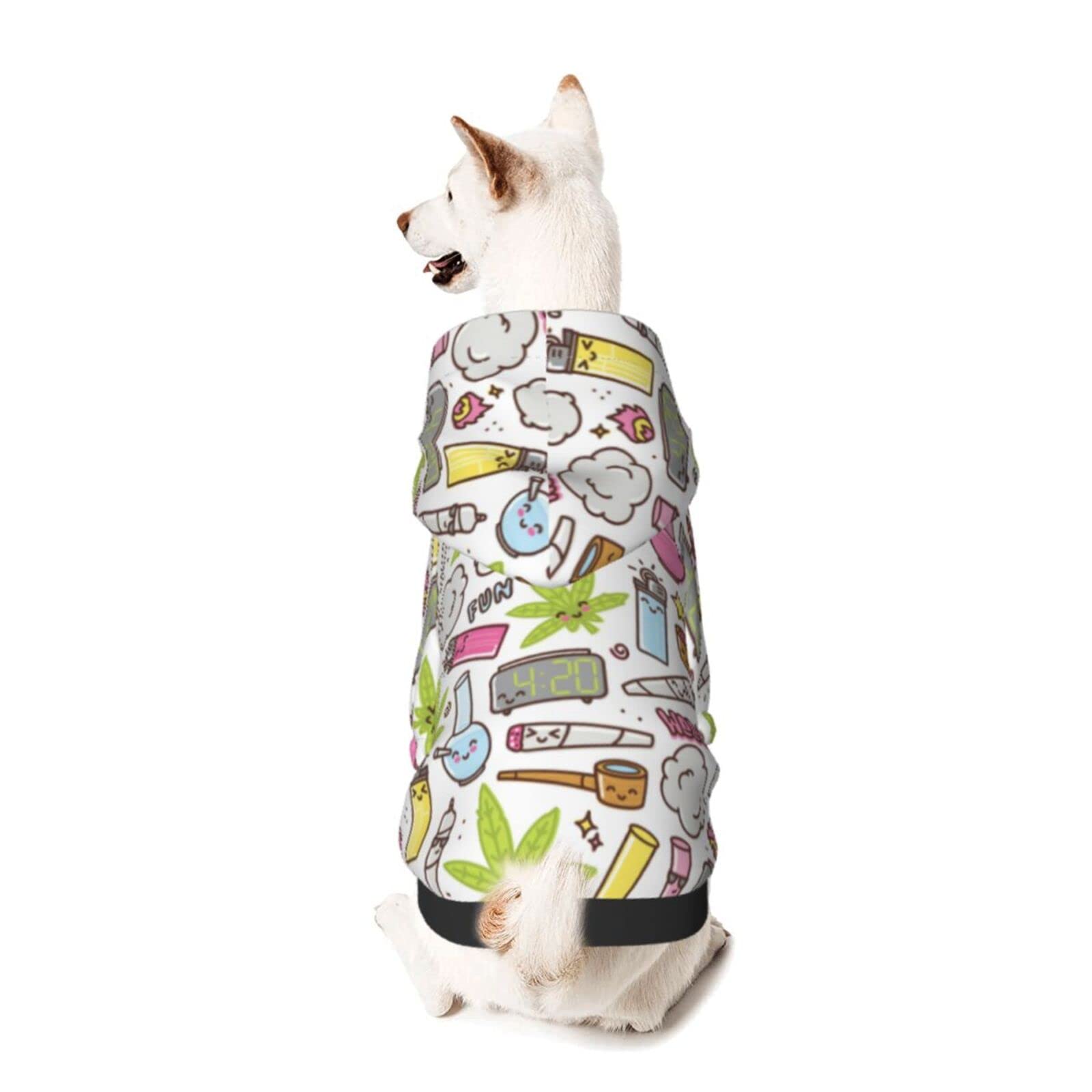 Cute Cartoon Cannabis Pattern Dog Hoodie - Warm Pet Sweater with Hat for Small Dogs (Green & White, X-Small) - Perfect for Outdoor Walks & Winter Fashion