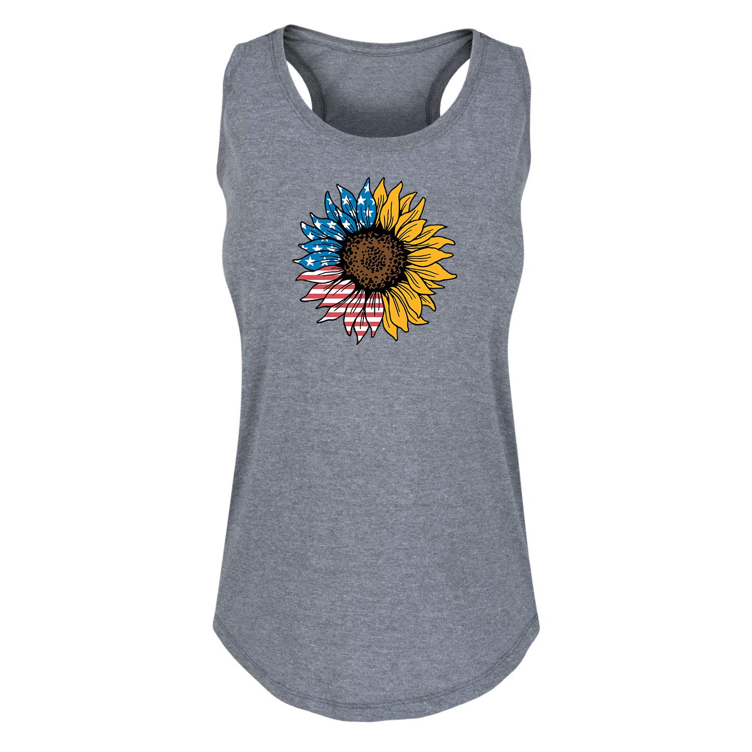 USA Flag Sunflower Women's Racerback Tank Top - Patriotic Workout Shirt - Size 2XL - Perfect for Gym, Running & 4th of July Celebrations