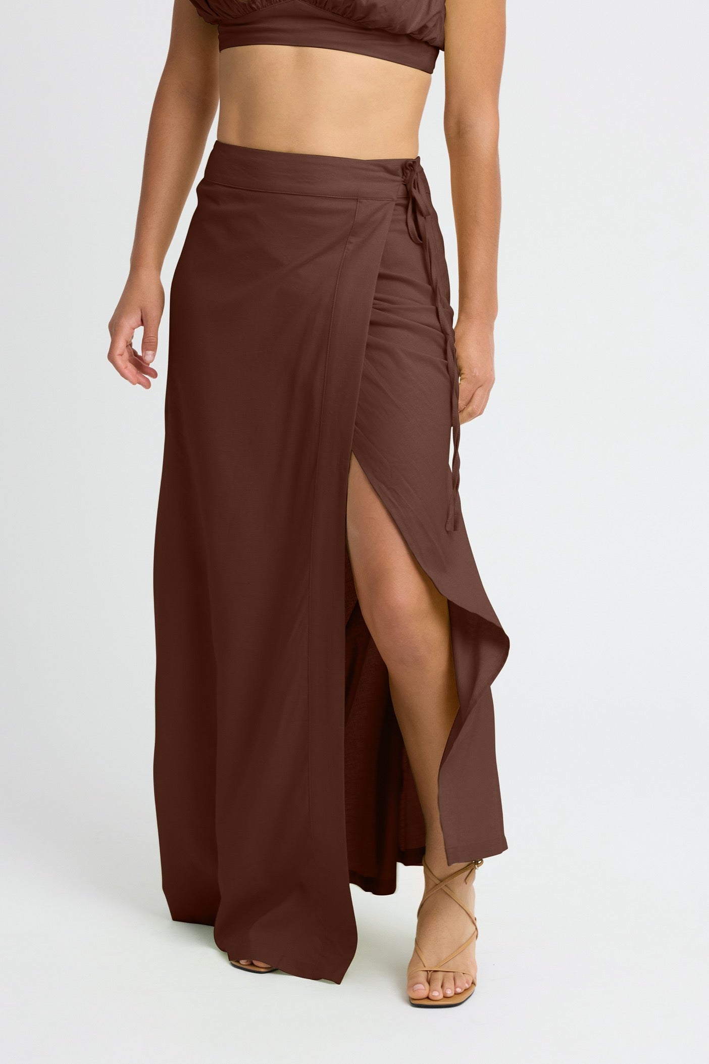Callen Linen Maxi Skirt for Women - Flowy Boho Long Skirt in Chocolate Brown | Perfect for Beach, Vacation & Summer Outfits
