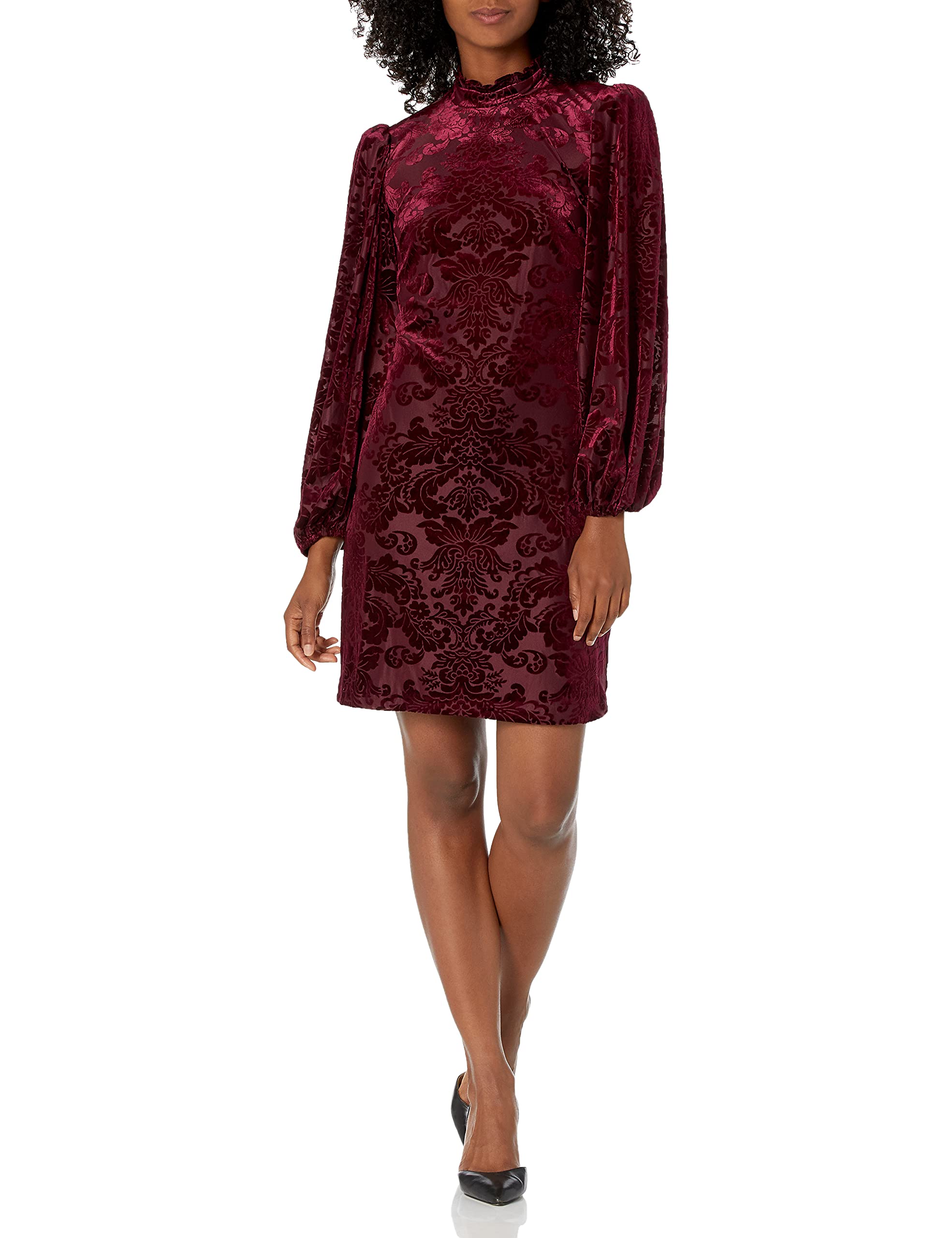 Vince Camuto Women's Velvet Burnout Shift Dress with Voluminous Sleeves | Elegant Party & Holiday Outfit for Women | Perfect for Cocktail Parties, Weddings & Special Occasions