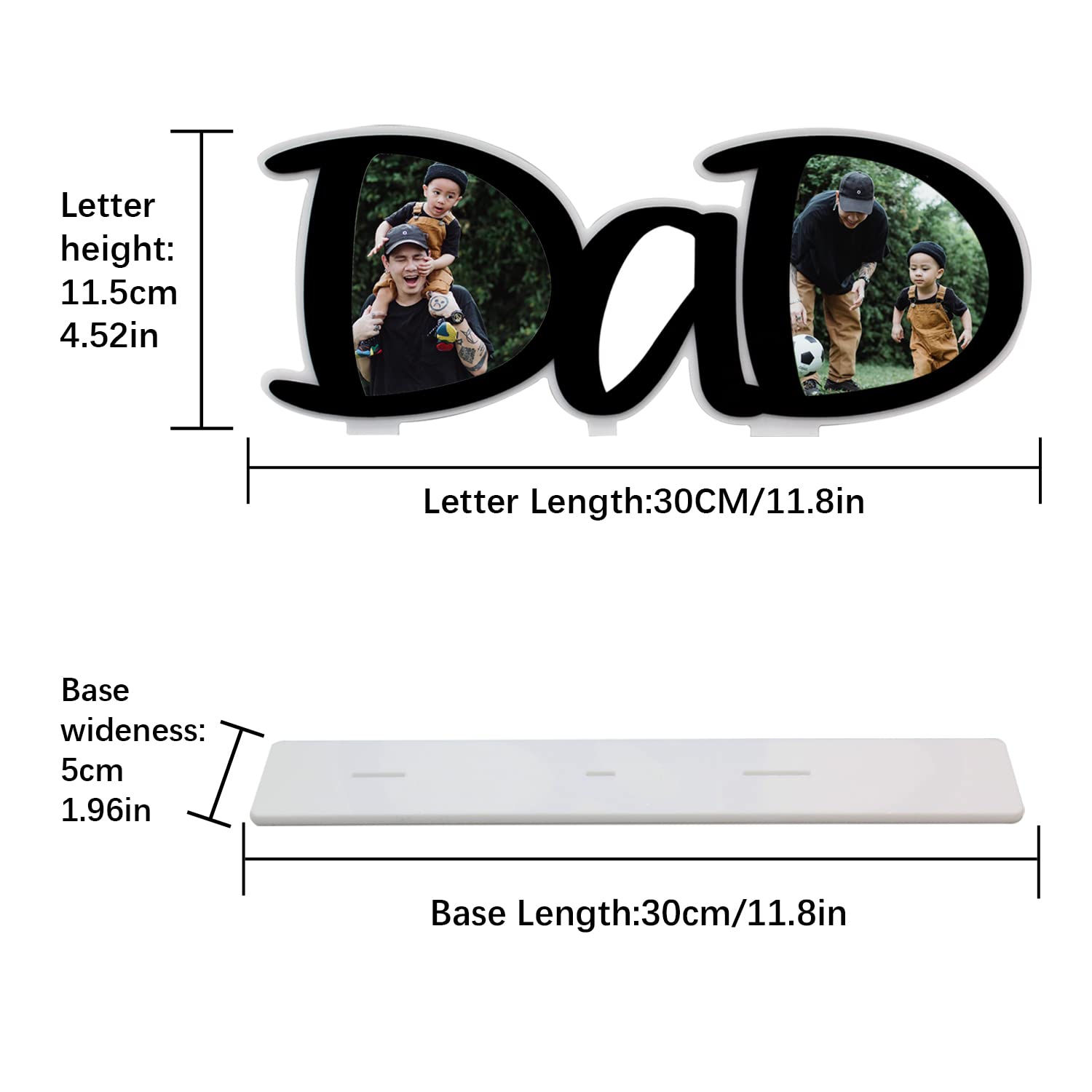 Custom Personalized Acrylic Picture Frame for Dad - Unique PaPa & DaD Shape Desktop Photo Holder - Perfect Father's Day, Birthday Gift from Son or Daughter - Ideal for Home, Office Desk Decor & Sentimental Keepsakes
