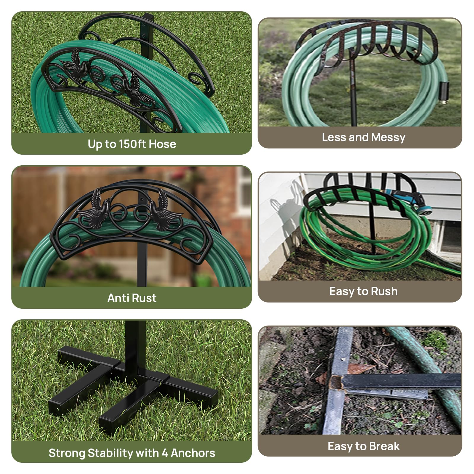 Heavy Duty Metal Freestanding Garden Hose Holder Stand - Black | Outdoor Watering Storage Solution for Yard, Lawn & Garden Care