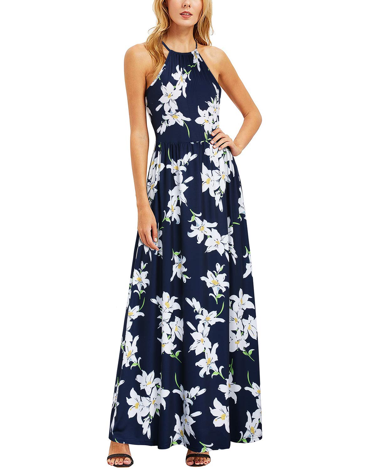 KILIG Women's Summer Maxi Dress 2025 - Casual Sleeveless Floral Sundress with Side Slit, Flowy Long Beach Dress for Vacation, Pool Party & Outdoor Date Night
