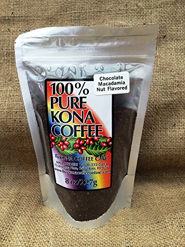 Premium Kona Coffee Grounds - Chocolate Macadamia Nut Flavor, 8oz Bag | Rich & Smooth Hawaiian Coffee for Breakfast, Office, or Gifting