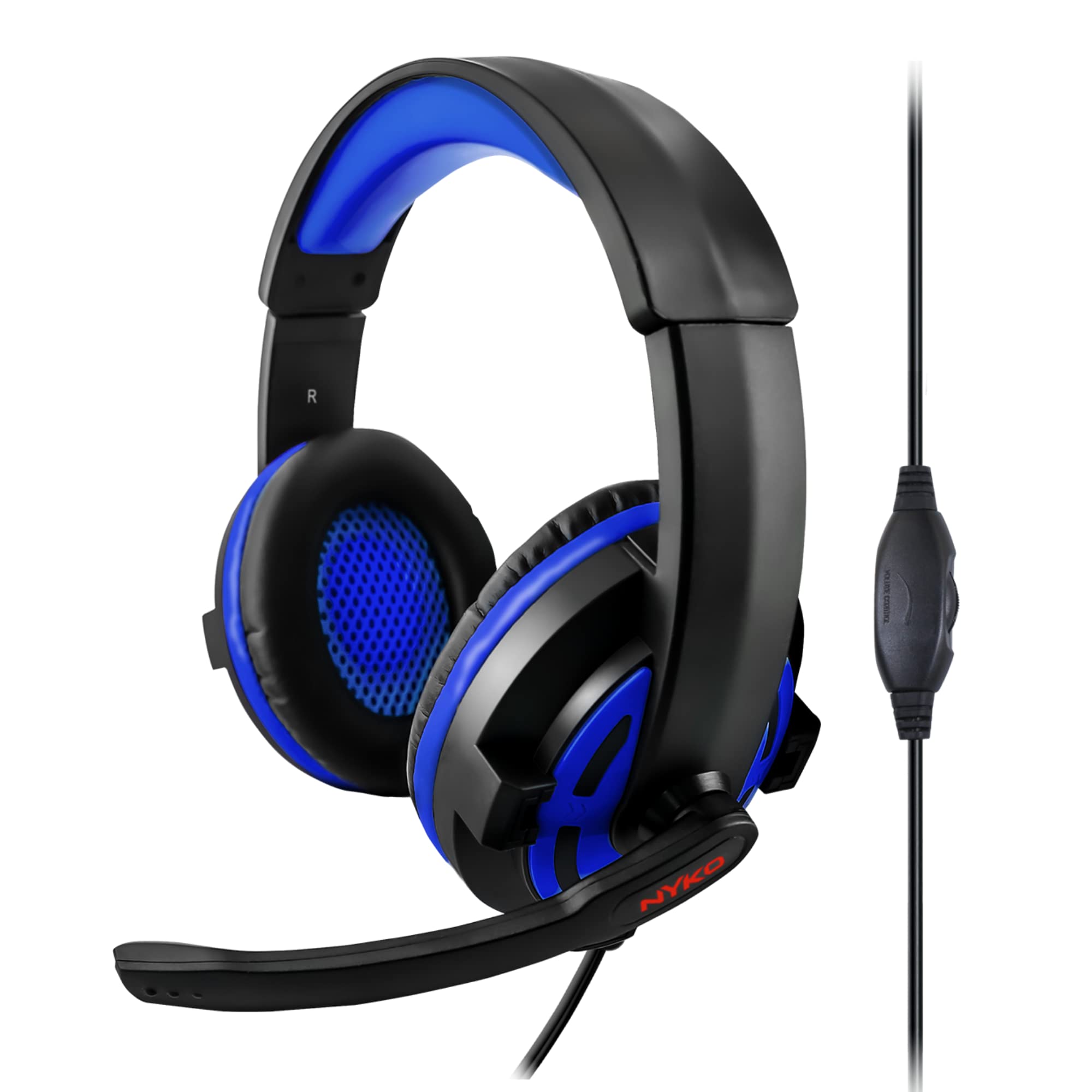 Nyko NP-2600 Wired Gaming Headset for PS4 & PS5 - Lightweight Over-Ear Headphones with Adjustable Noise-Canceling Mic - Compatible with Xbox One/X/S & Nintendo Switch - Perfect for Online Multiplayer & Streaming (Black/Blue)