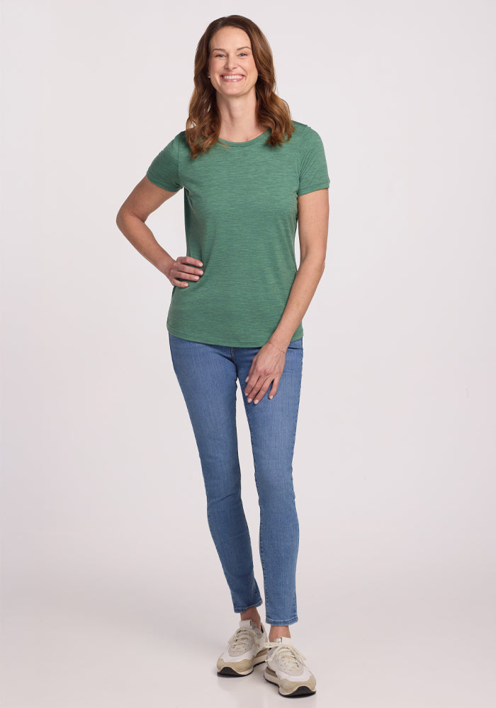 Liza Crew Neck T-Shirt for Women - Soft Cotton Casual Tee in Sea Mist Green | Perfect for Everyday Wear, Layering & Outfit Styling