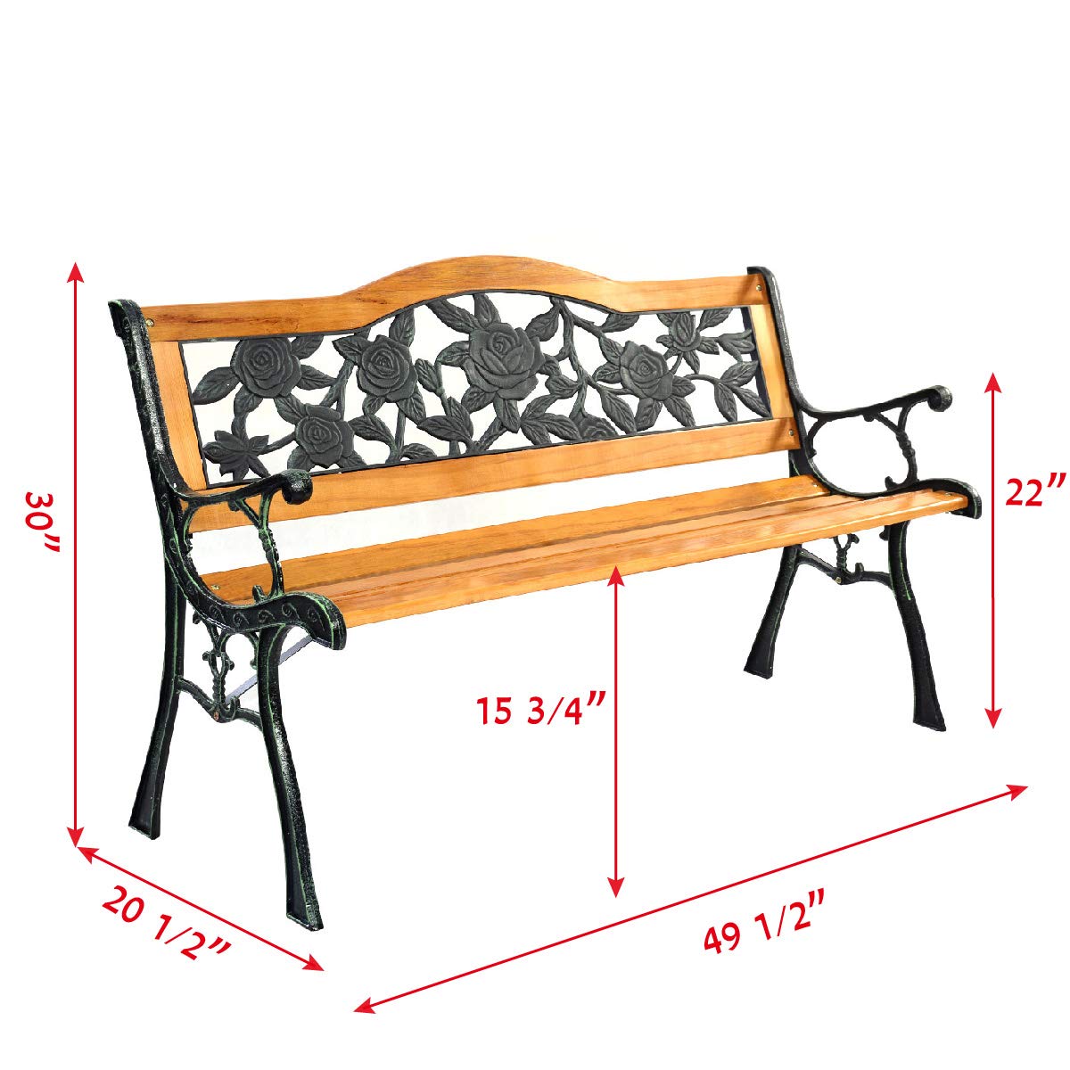 50'' Outdoor Garden Bench - Heavy Duty 470LBS Capacity, Weatherproof Patio Furniture with Wood Frame & Durable Cast Iron Structure - Perfect for Porch, Park, Pathway Seating and Backyard Relaxation