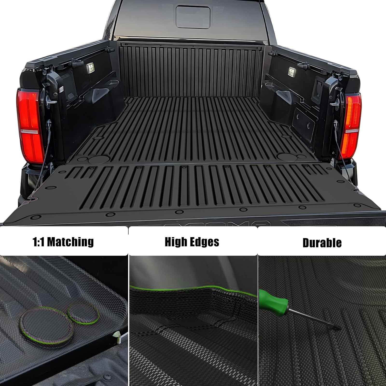 **2024 Toyota Tacoma 5FT Bed Mat & Tailgate Mat - Heavy Duty TPE All Weather Truck Bed Liner, Custom Fit for 2024 Tacoma Accessories - Perfect for Hauling, Off-Roading & Cargo Protection**