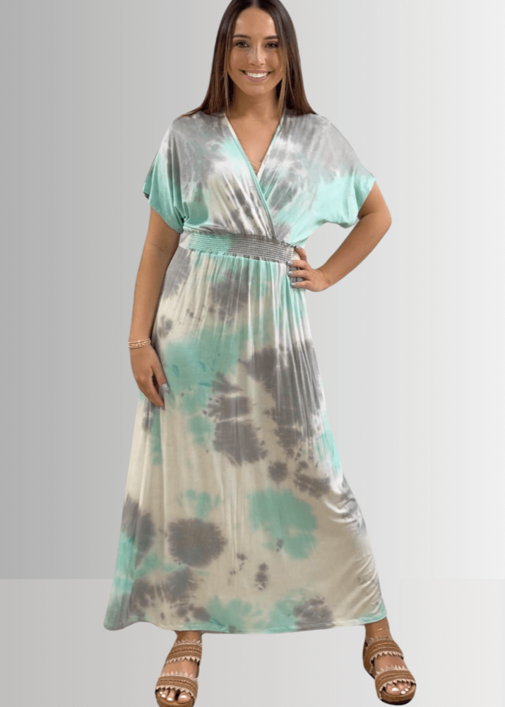 Kimber Mint Tie Dye Maxi Dress - Flowy Boho Summer Dress for Women | Perfect for Beach Vacations, Music Festivals & Casual Outings