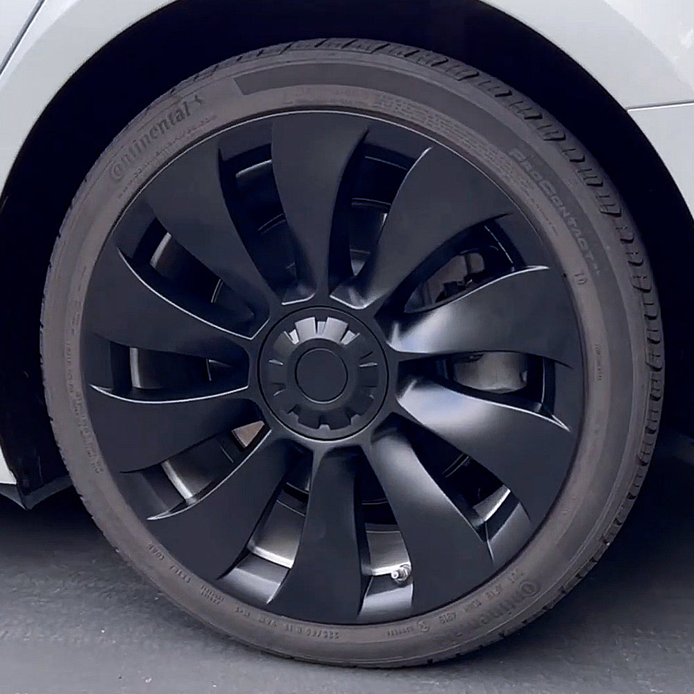 Tesla Model 3/Y Überturbine Style Wheel Covers - 18/19 Inch Alloy Wheel Protectors (Matte Black, 4-Piece Set) 2017+ | Perfect for Road Trips & Daily Commuting