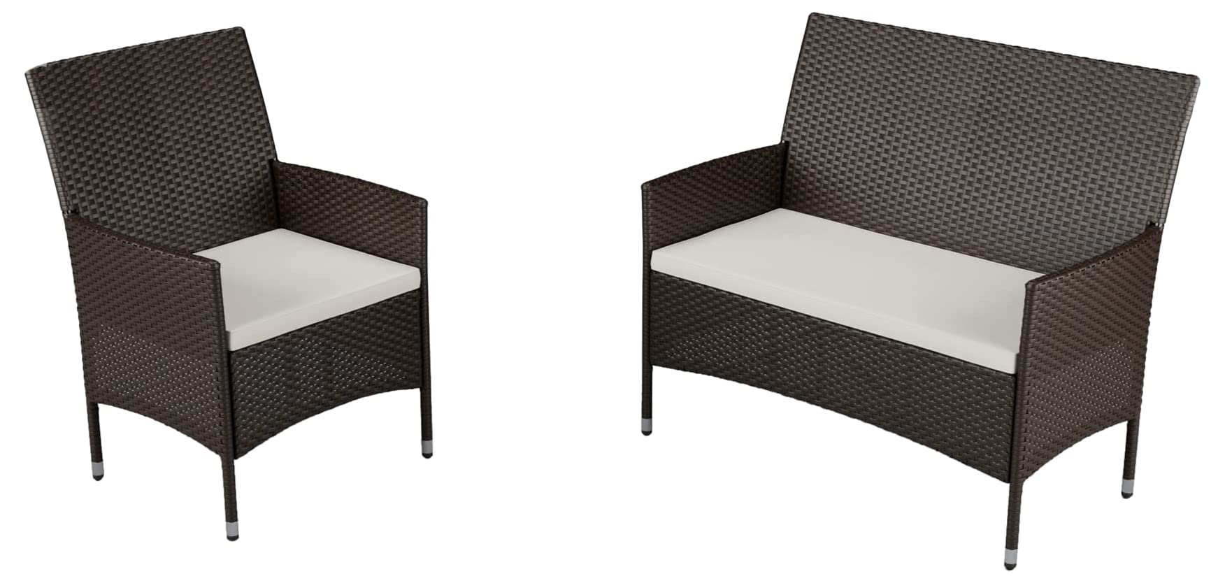 Edenbrook Bayview Rattan Patio Furniture Set - 3-Piece Outdoor Wicker Seating (Loveseat + 2 Chairs) in Brown Rattan & Cream Cushions | Perfect for Garden, Poolside & Backyard Relaxation