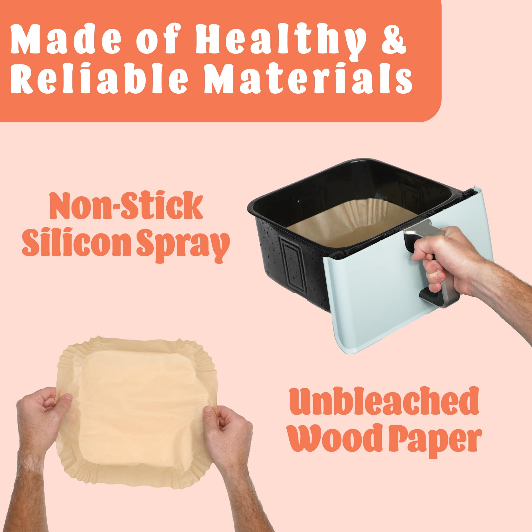Mindful Design Air Fryer Paper Liners - 125Pcs Non-Stick Parchment Sheets for Air Fryer & Microwave, Bleach-Free Square Disposable Liners (8 Inch) - Perfect for Healthy Cooking, Meal Prep & Easy Cleanup