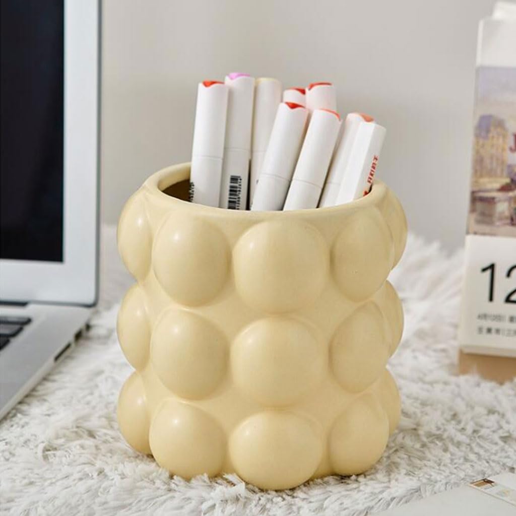 Stylish Ceramic Pen Holder & Makeup Brush Organizer - Multifunctional Desktop Storage Box for Office, School & Home Decor | Perfect for Desk Organization, Makeup Brush Storage & Stationery Display