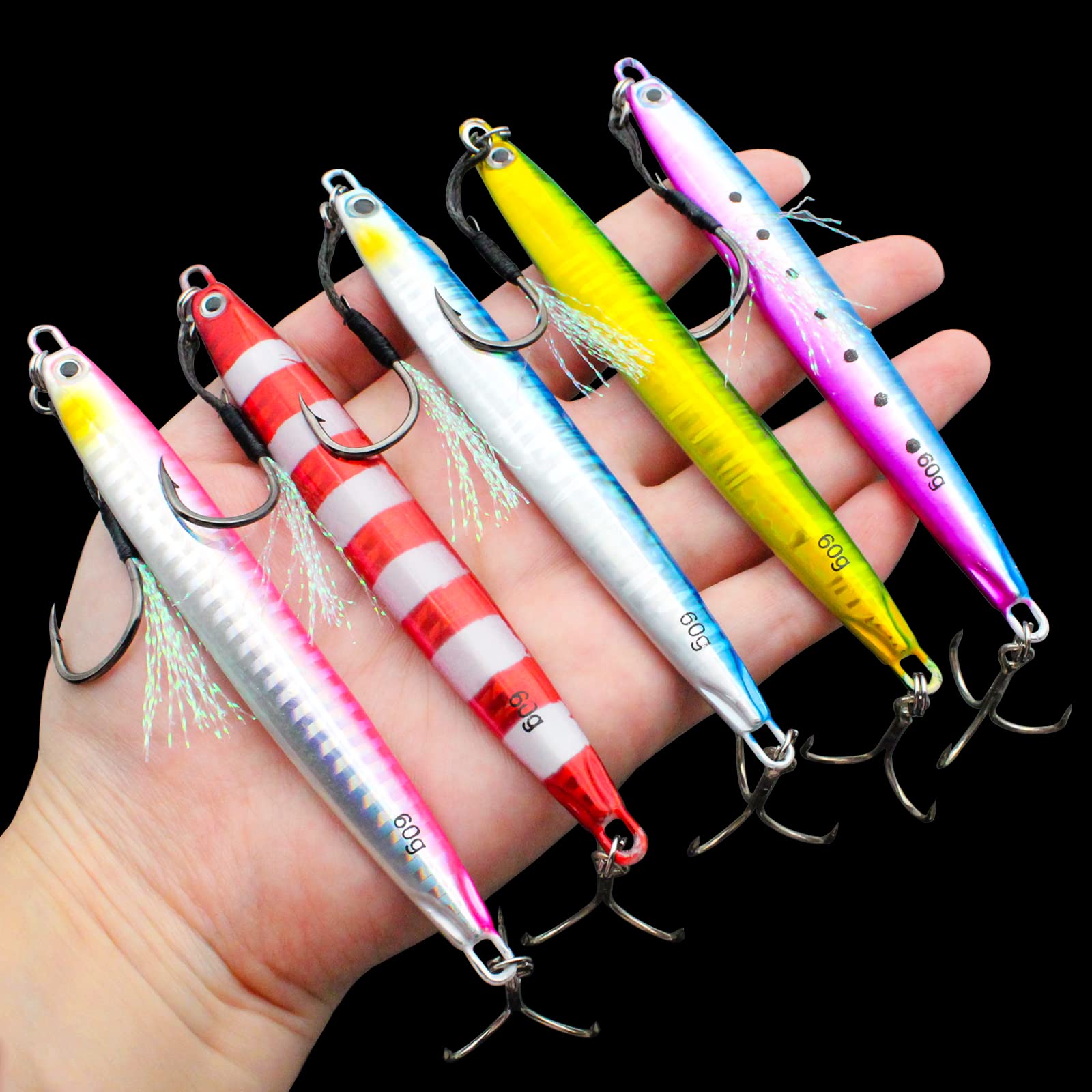 Premium Saltwater Vertical Jigging Lures for Tuna, Grouper, Snapper - 60g/80g/120g Heavy Metal Fishing Jigs - Boat Fishing Spoons for Deep Sea & Offshore Angling - Ideal for Trolling, Casting & Jigging Techniques