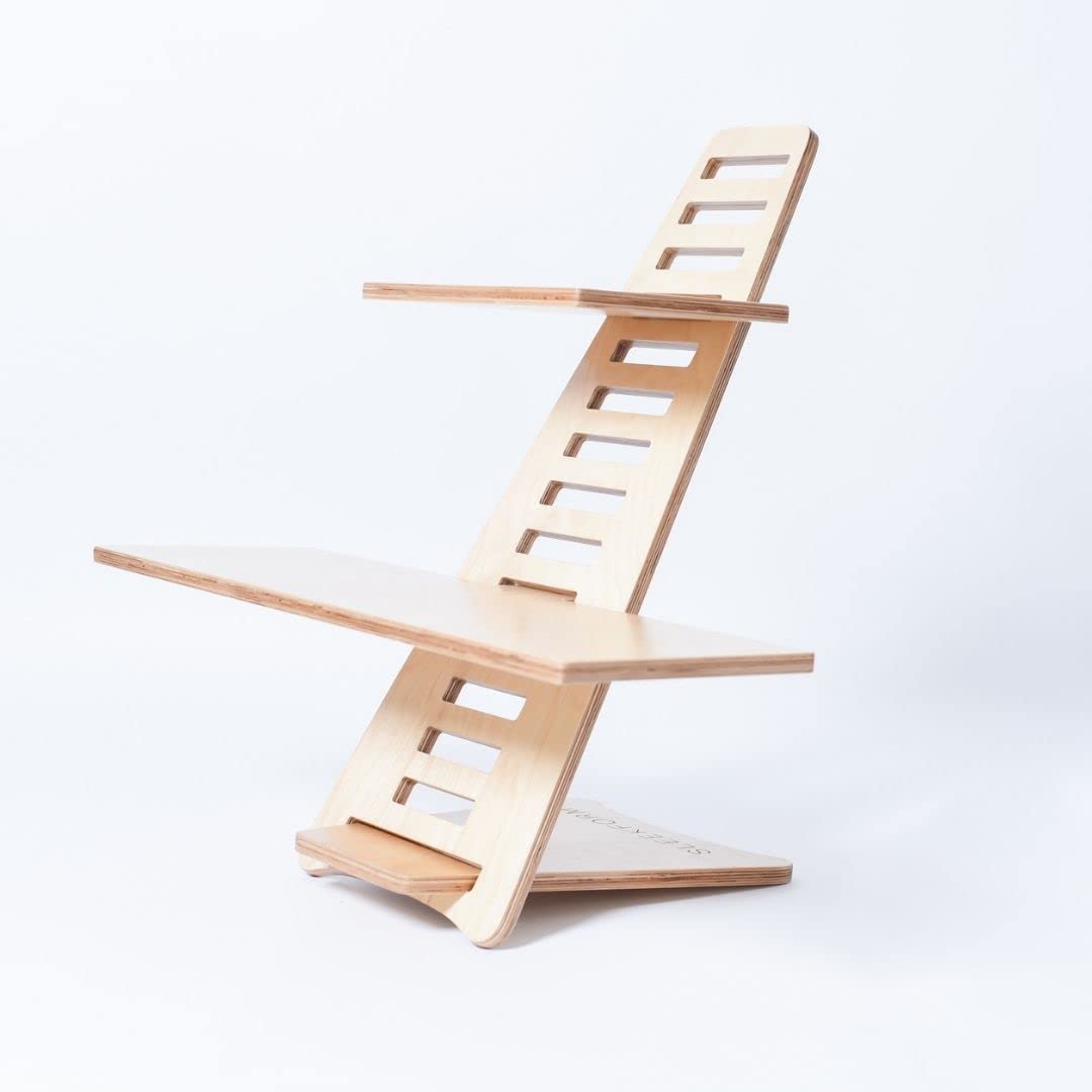 Sleekform Adjustable Standing Desk Converter - Ergonomic Laptop Riser & Height-Adjustable Workstation for Home Office (Wood Table Top) | Perfect for Remote Work, Gaming & Study Setup