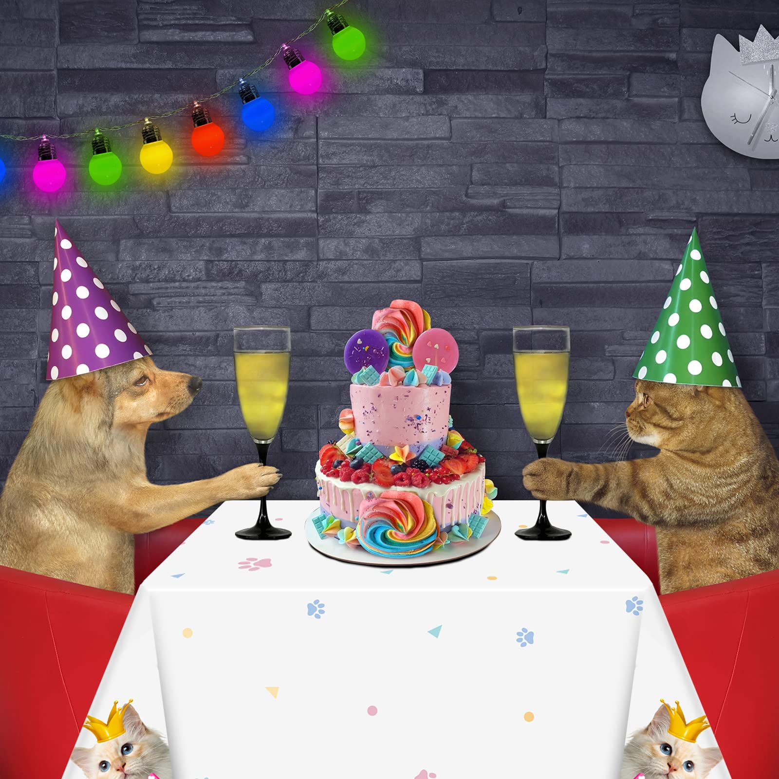 3 Pack Cat Themed Party Tablecloth - Cat Paw Print Plastic Table Cover for Birthday Decorations, 54 x 108 Inches, Perfect for Kitten & Puppy Birthday Parties, Baby Showers & Themed Events