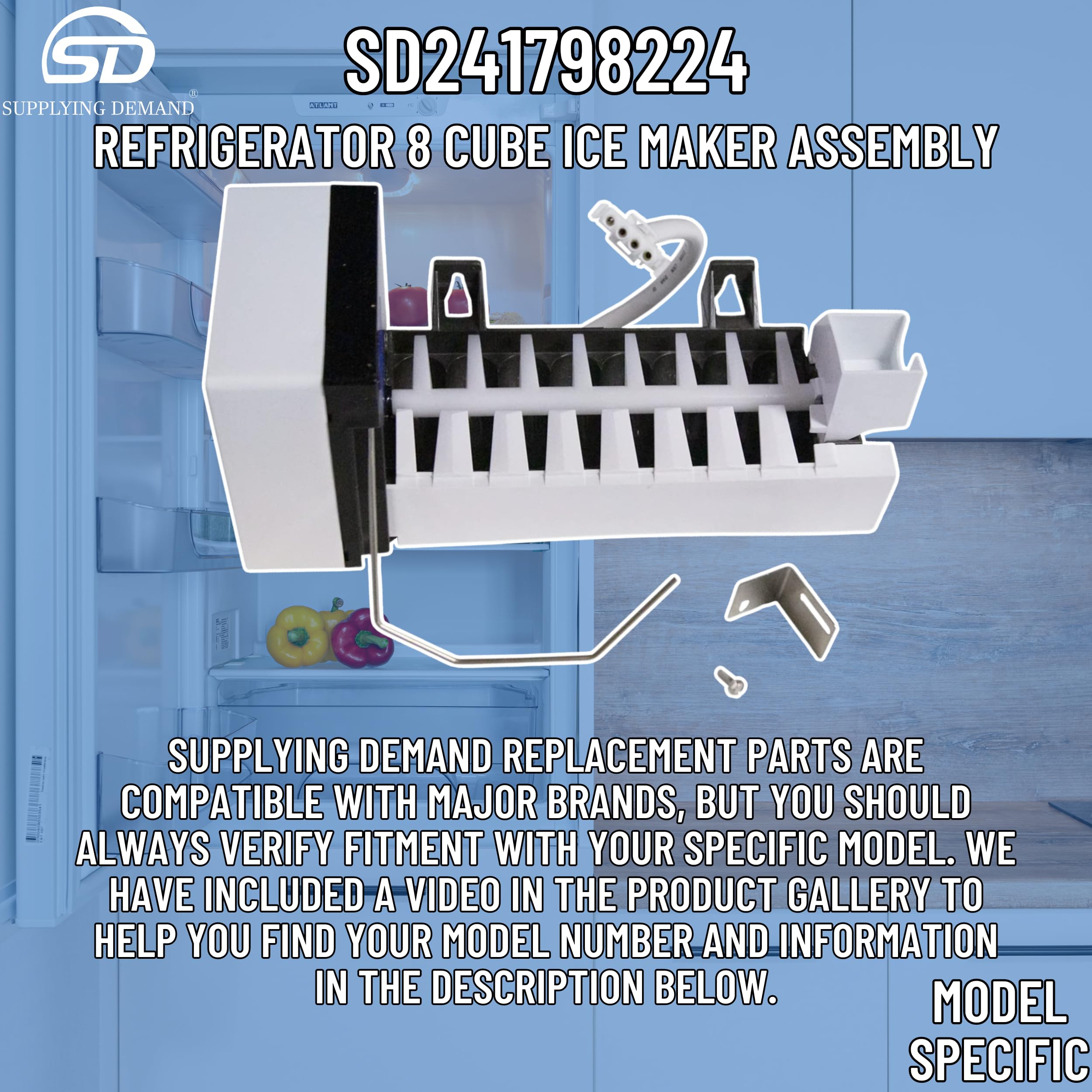 2241798224 241798231 Refrigerator 8 Cube Ice Maker Replacement Assembly - Compatible with Specific Models (Not Universal) - Perfect for Home Kitchen Appliance Repair & Maintenance