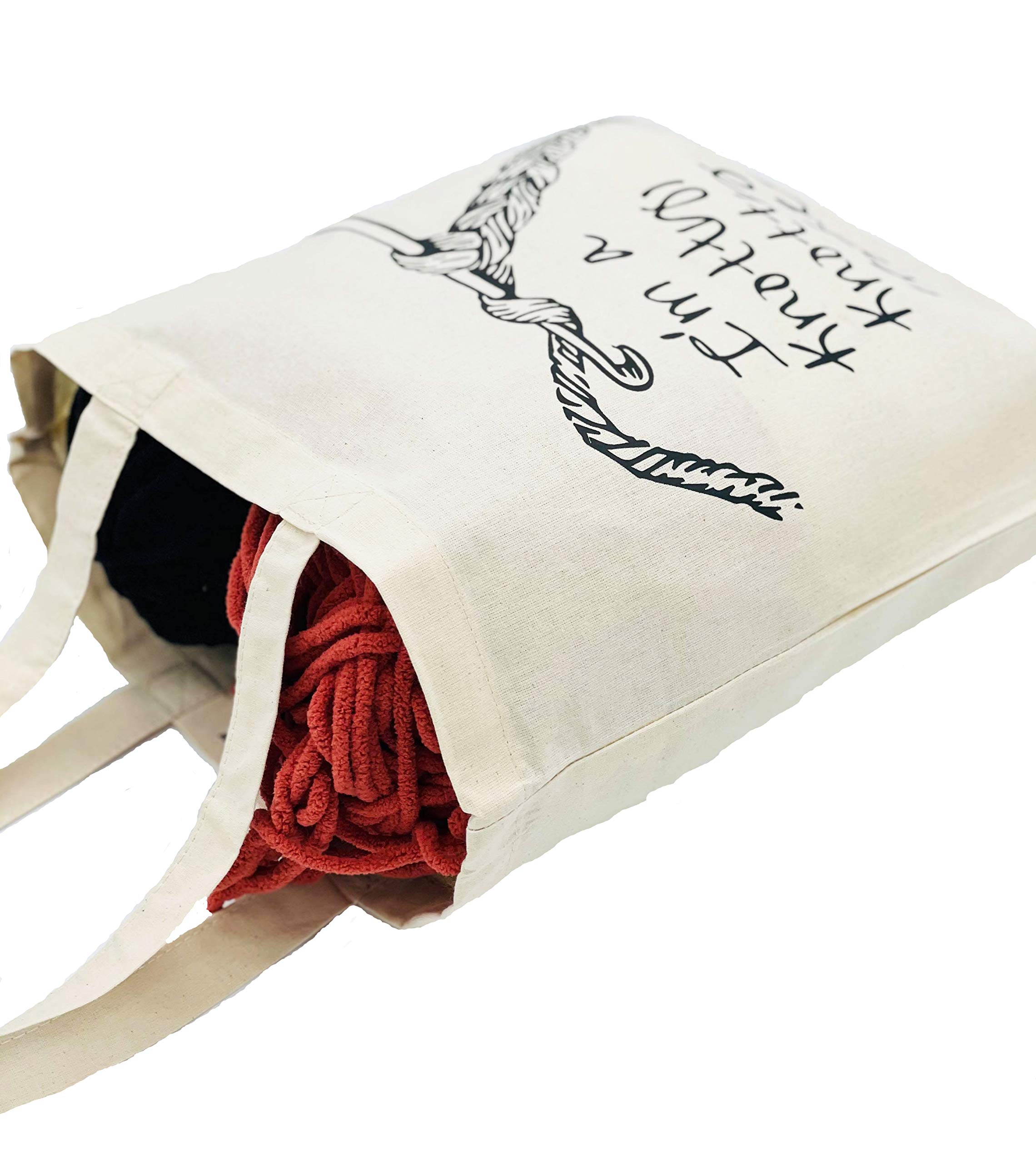 Knotty Hooker Bag - Funny Crochet Tote for Grandma & Yarn Lovers - 15x16 Inch Cotton Canvas Travel Bag (Beige) - Perfect for Knitting Supplies, Daily Use & Crafting Gifts